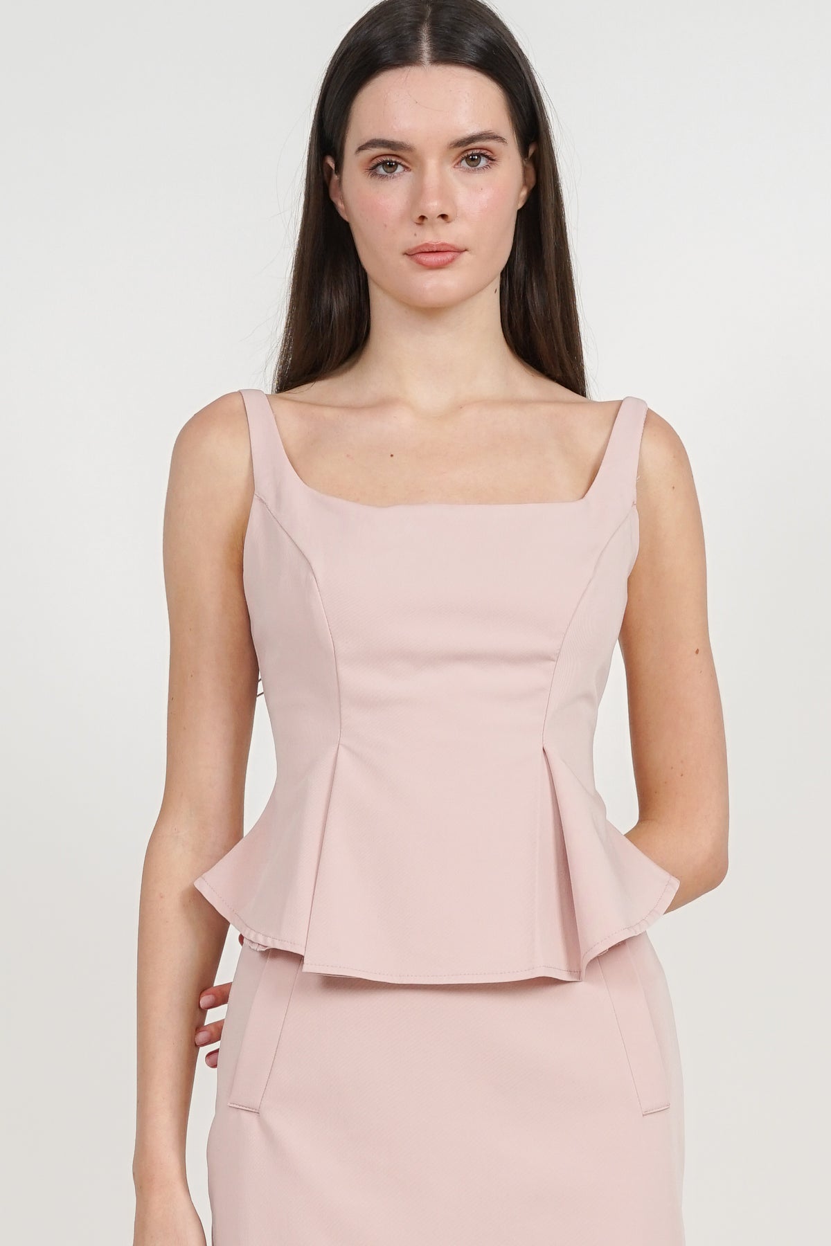 Peplum Top with Straight Cut Skirt Set in Lotus Pink