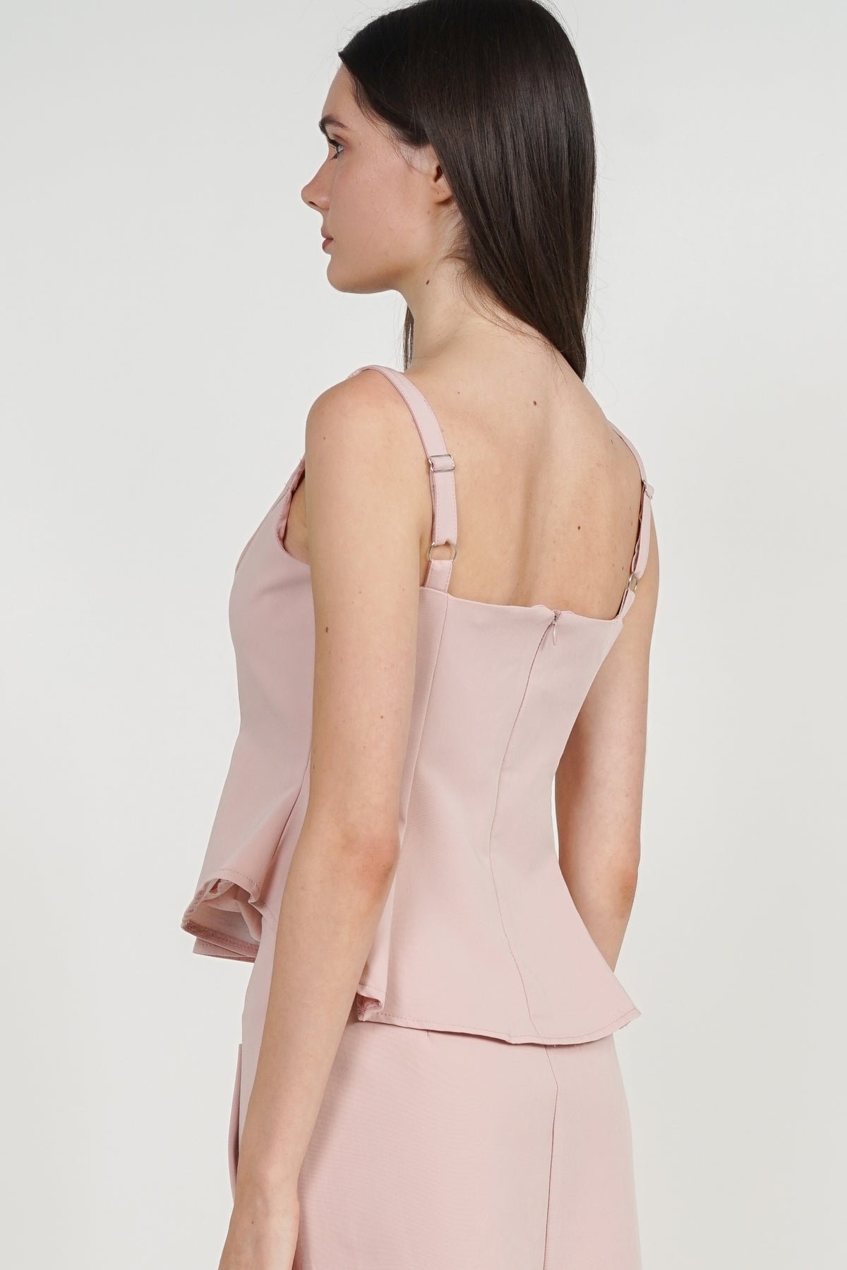Peplum Top with Straight Cut Skirt Set in Lotus Pink