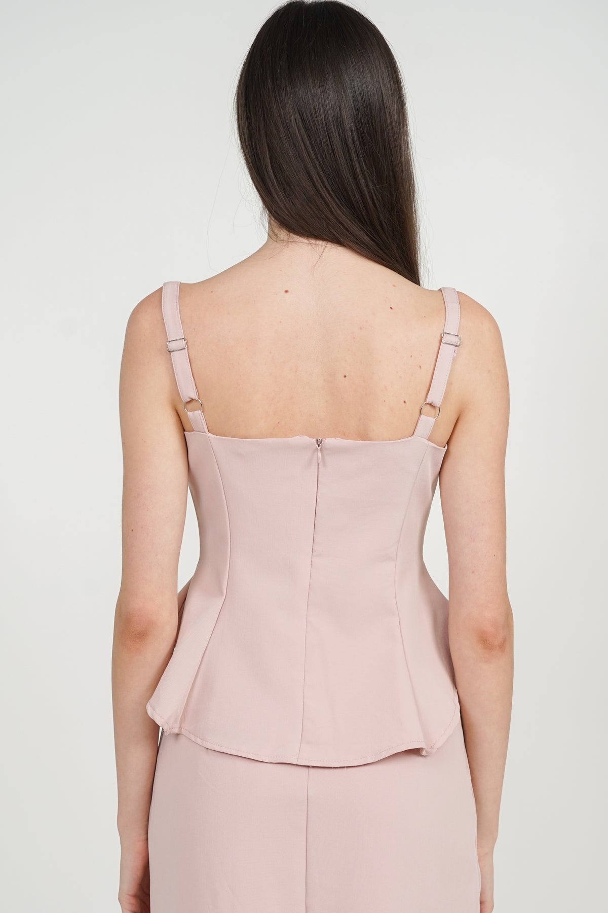 Peplum Top with Straight Cut Skirt Set in Lotus Pink