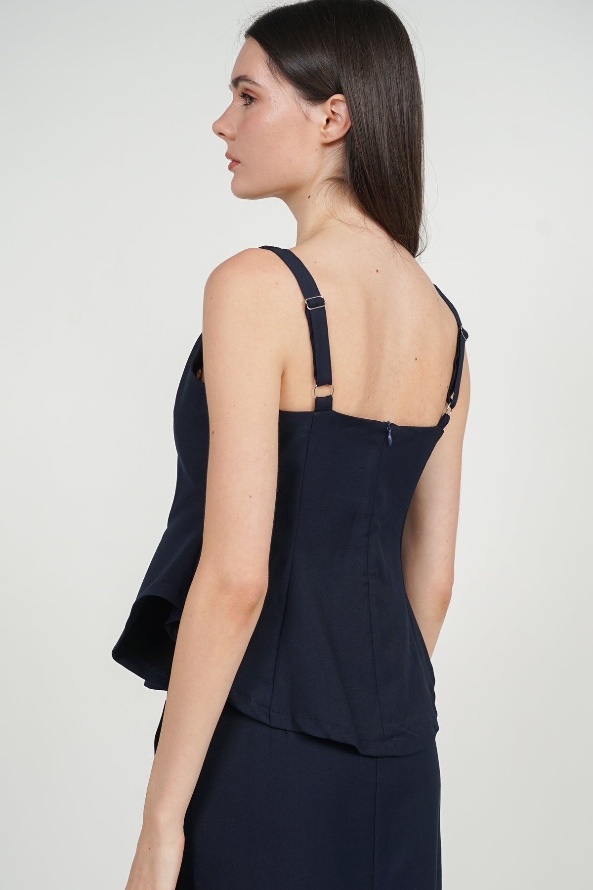 Peplum Top with Straight Cut Skirt Set in Midnight