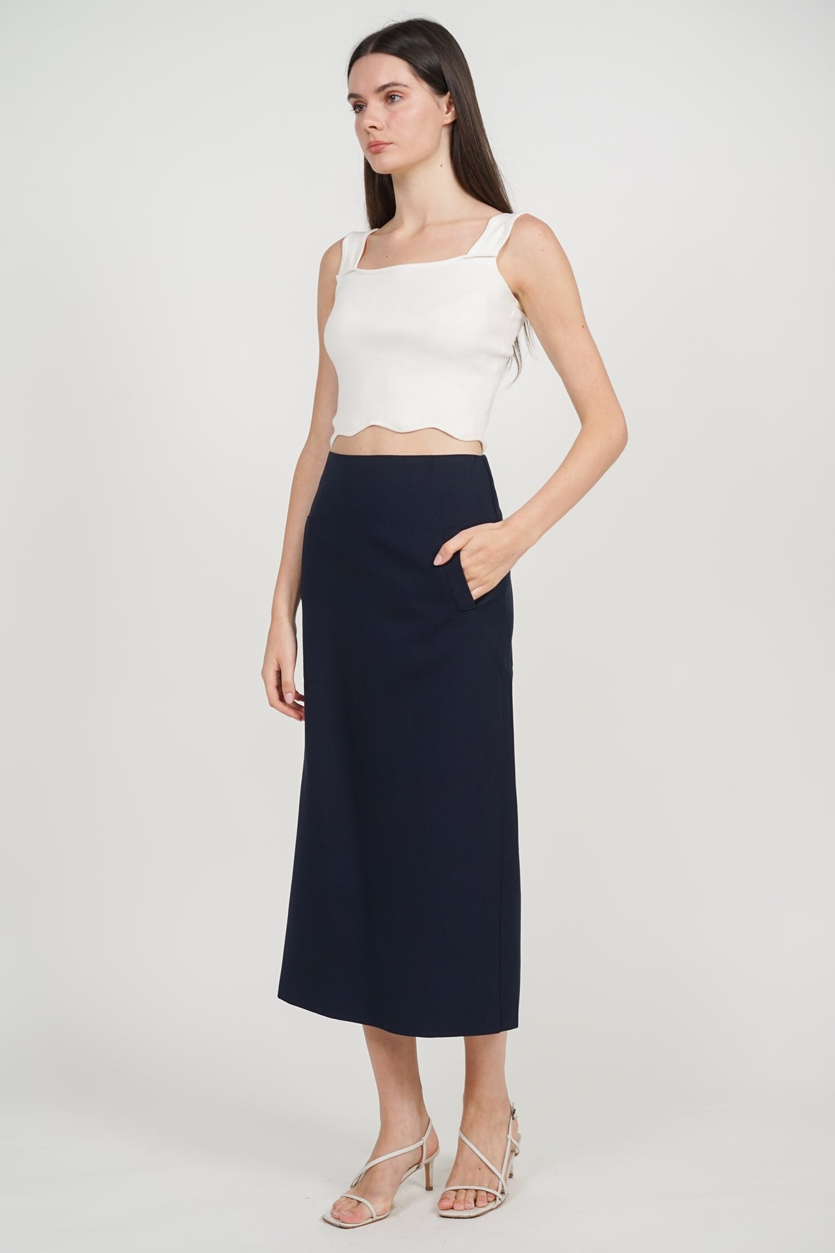 Peplum Top with Straight Cut Skirt Set in Midnight