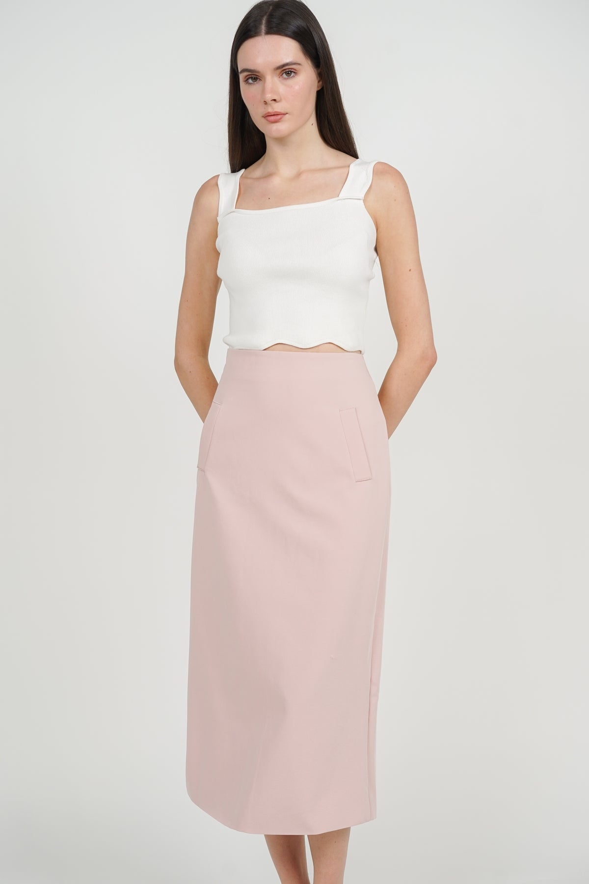Peplum Top with Straight Cut Skirt Set in Lotus Pink