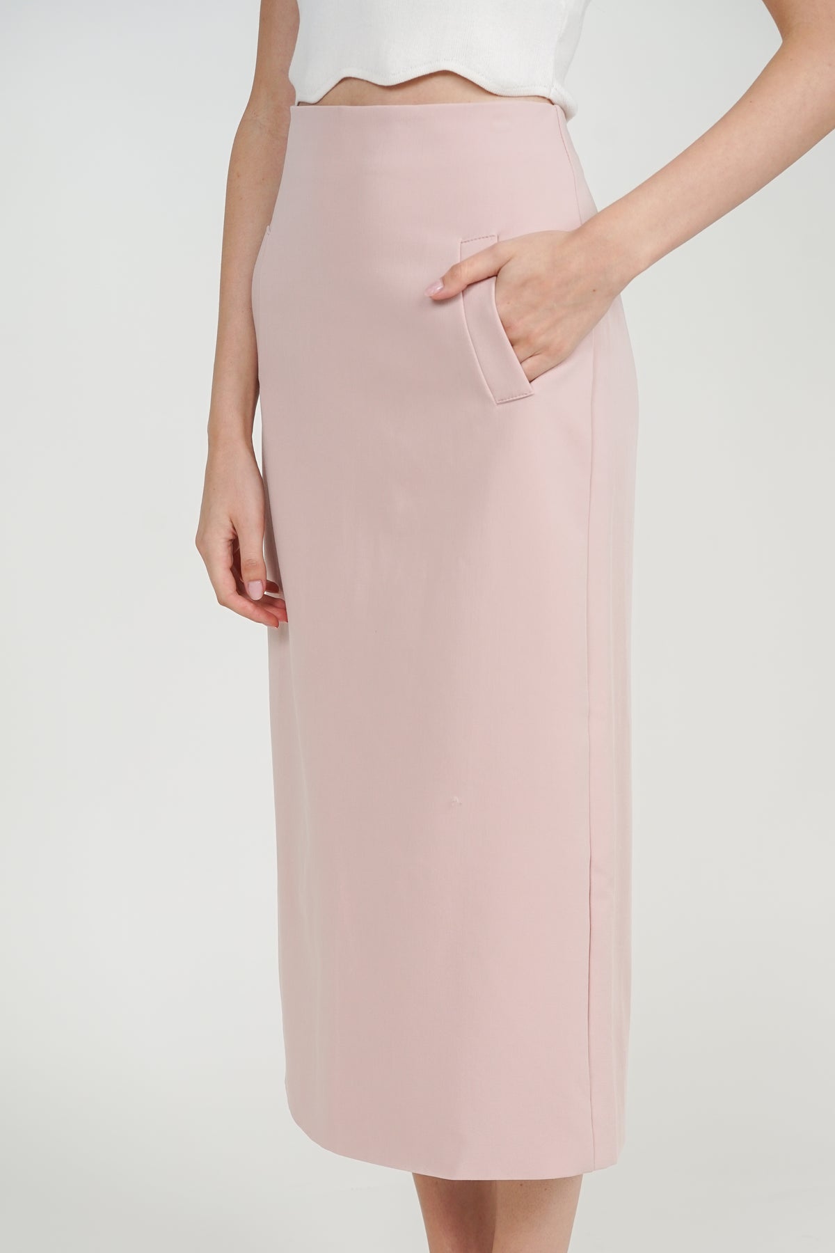 Peplum Top with Straight Cut Skirt Set in Lotus Pink
