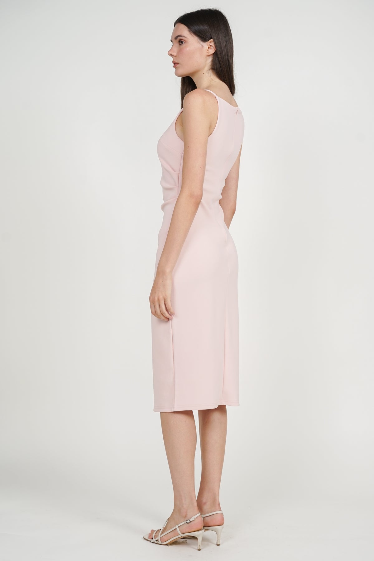 Draped Square Neck Side Slit Dress in Pink