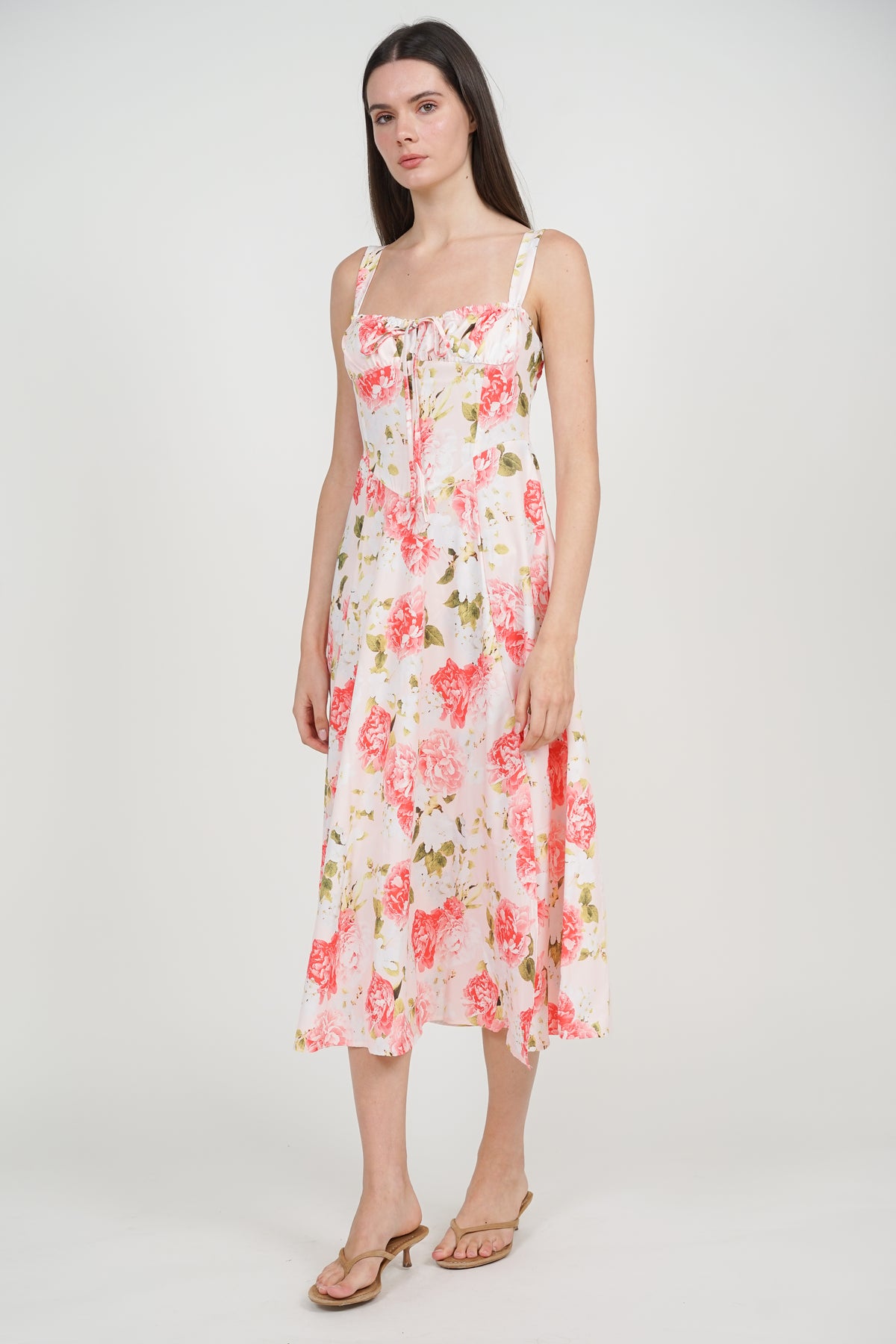 Bustier Side Slit Dress in Pink Peony