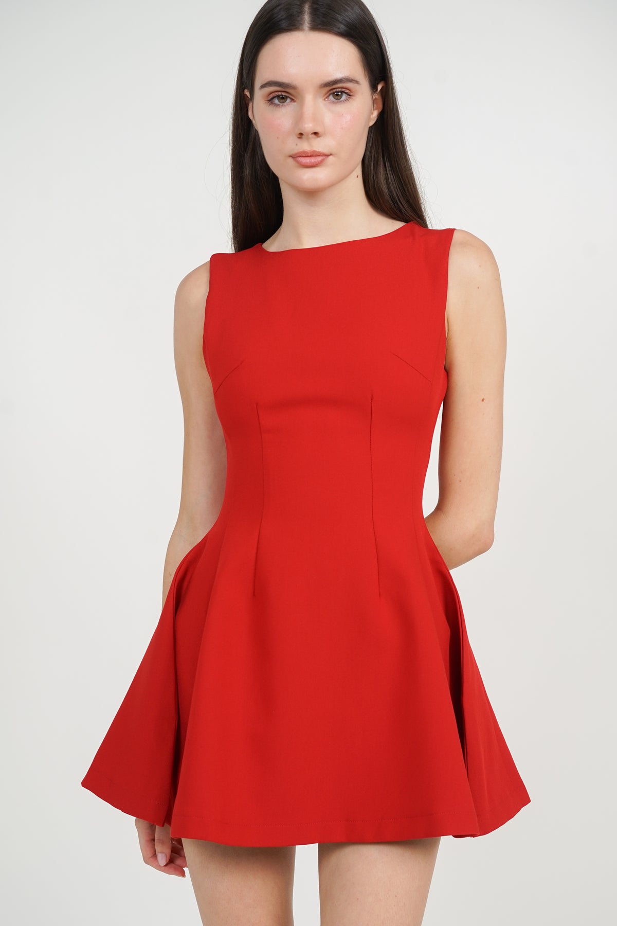 Sleeveless A-Line Mini Dress in Red