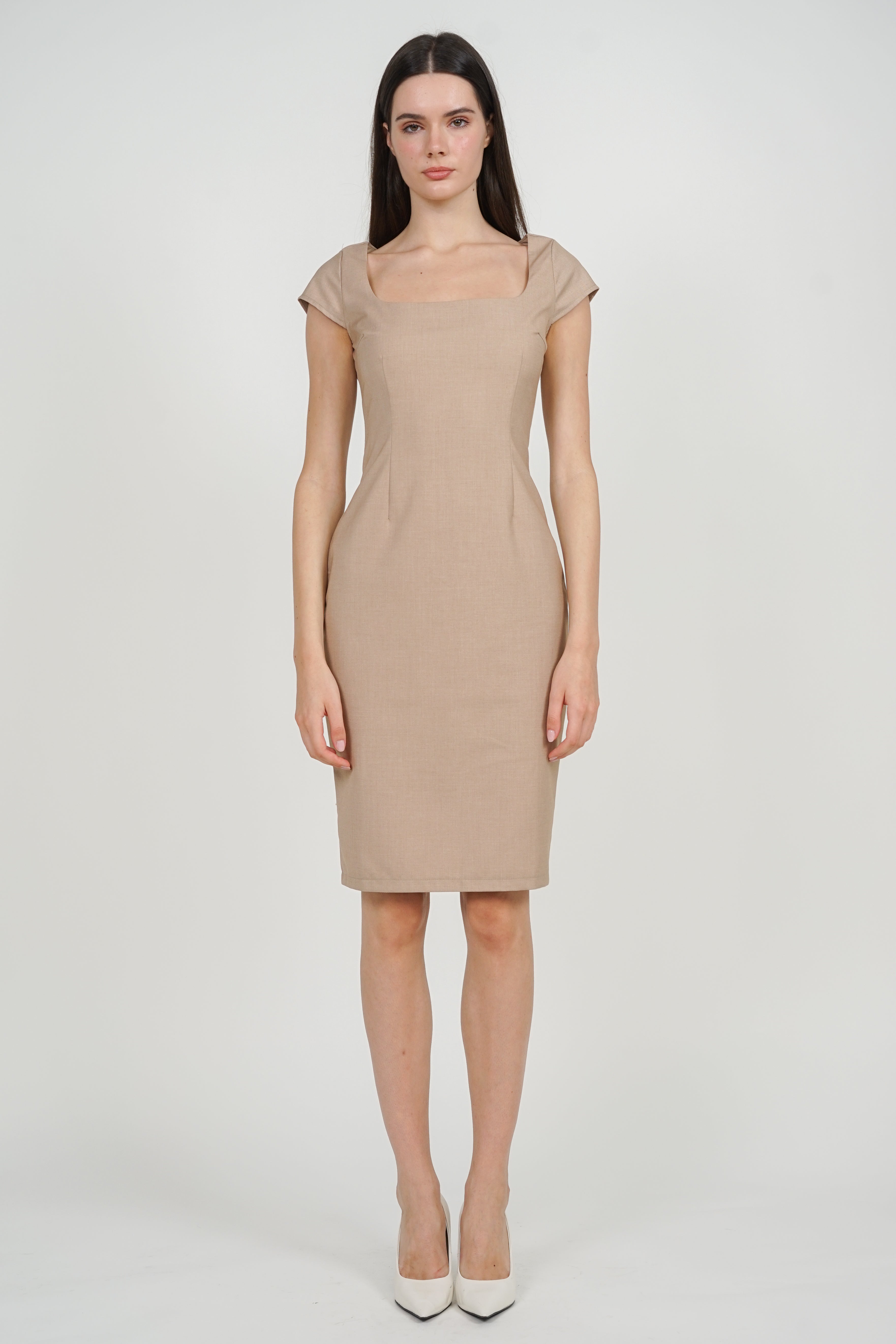 Cap Sleeve Midi Dress in Apricot