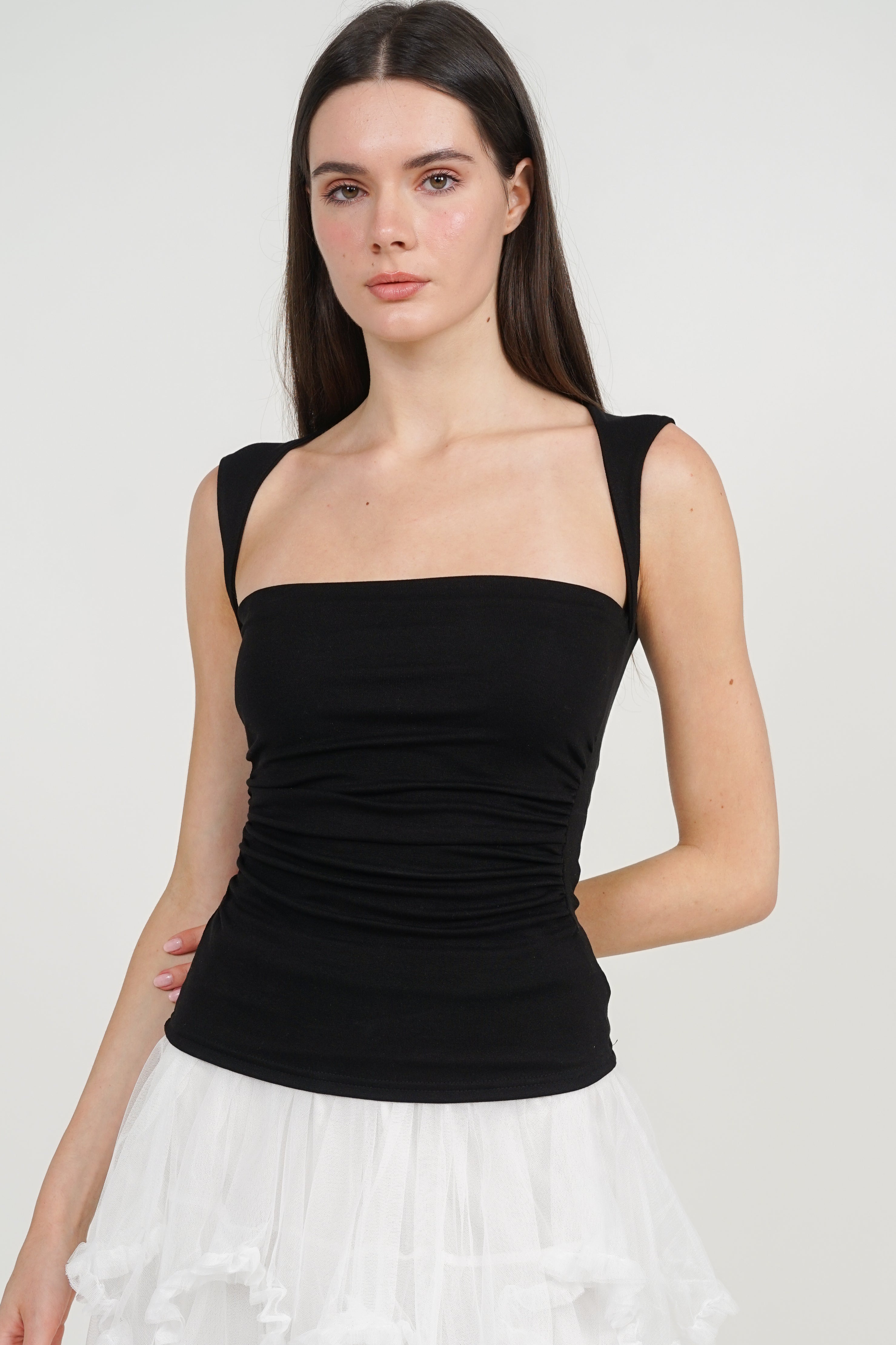 Square Neck Tank Top in Black