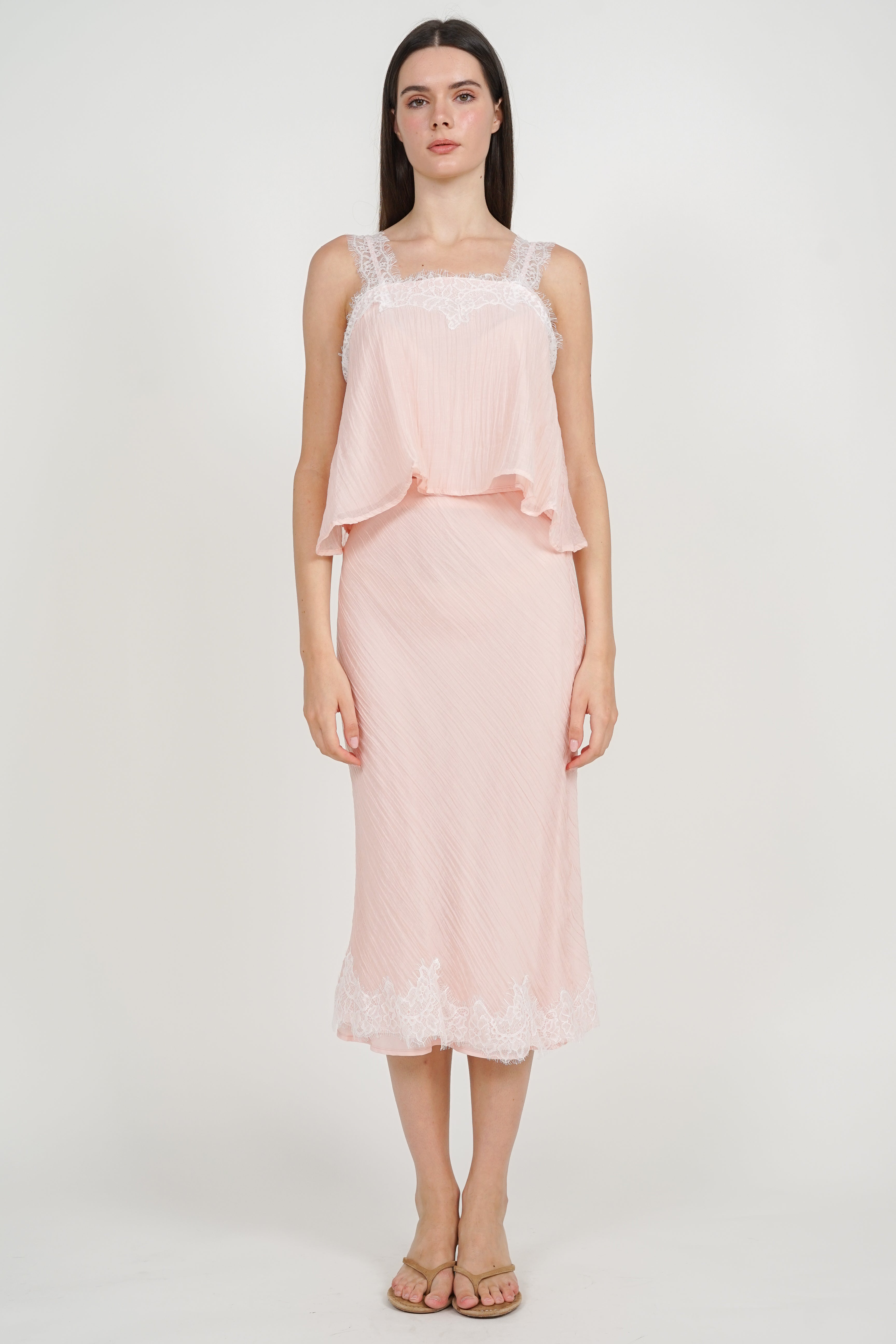 A-Line Lace Hem Skirt in Pink