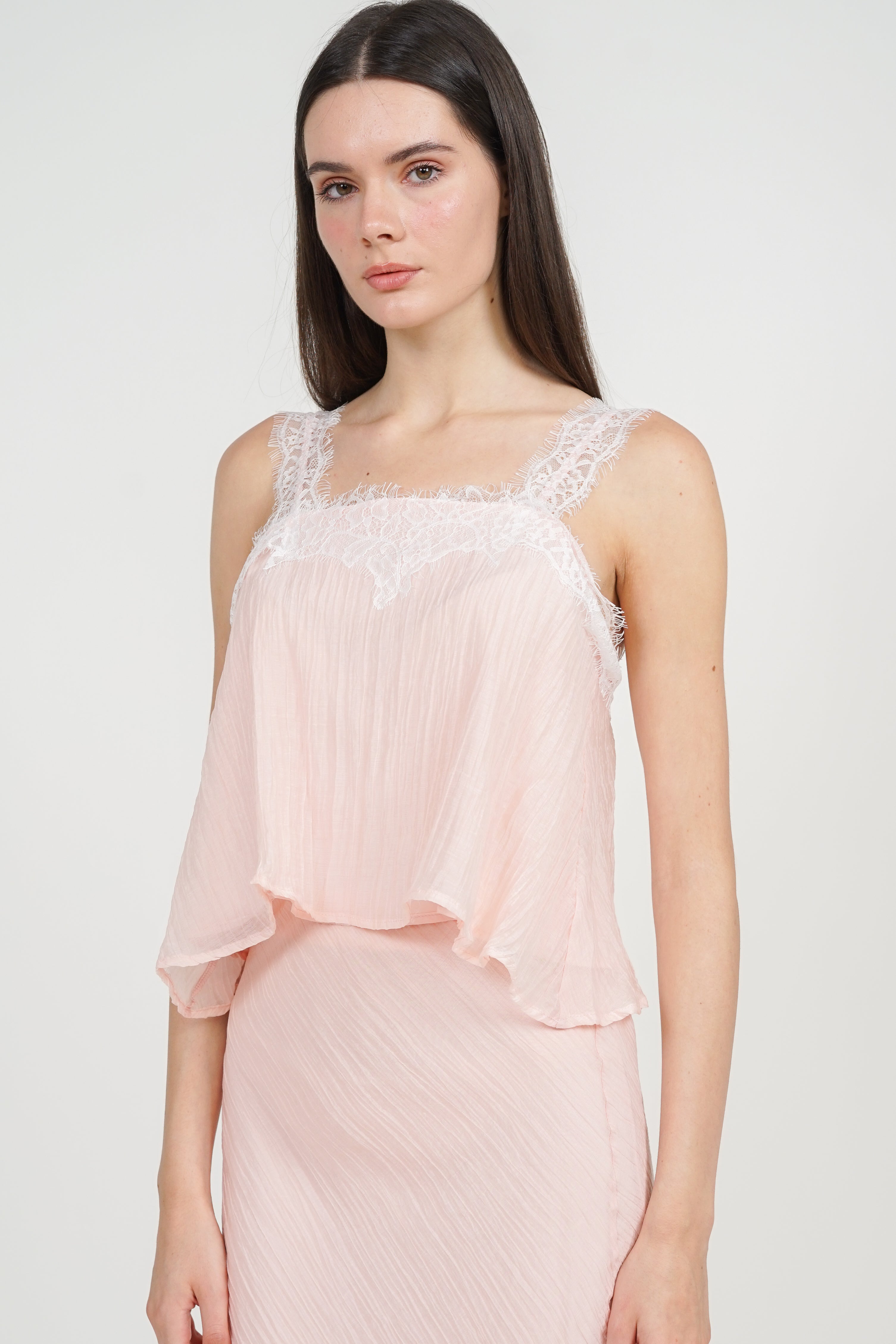 Cami Lace Slip On Top in Pink