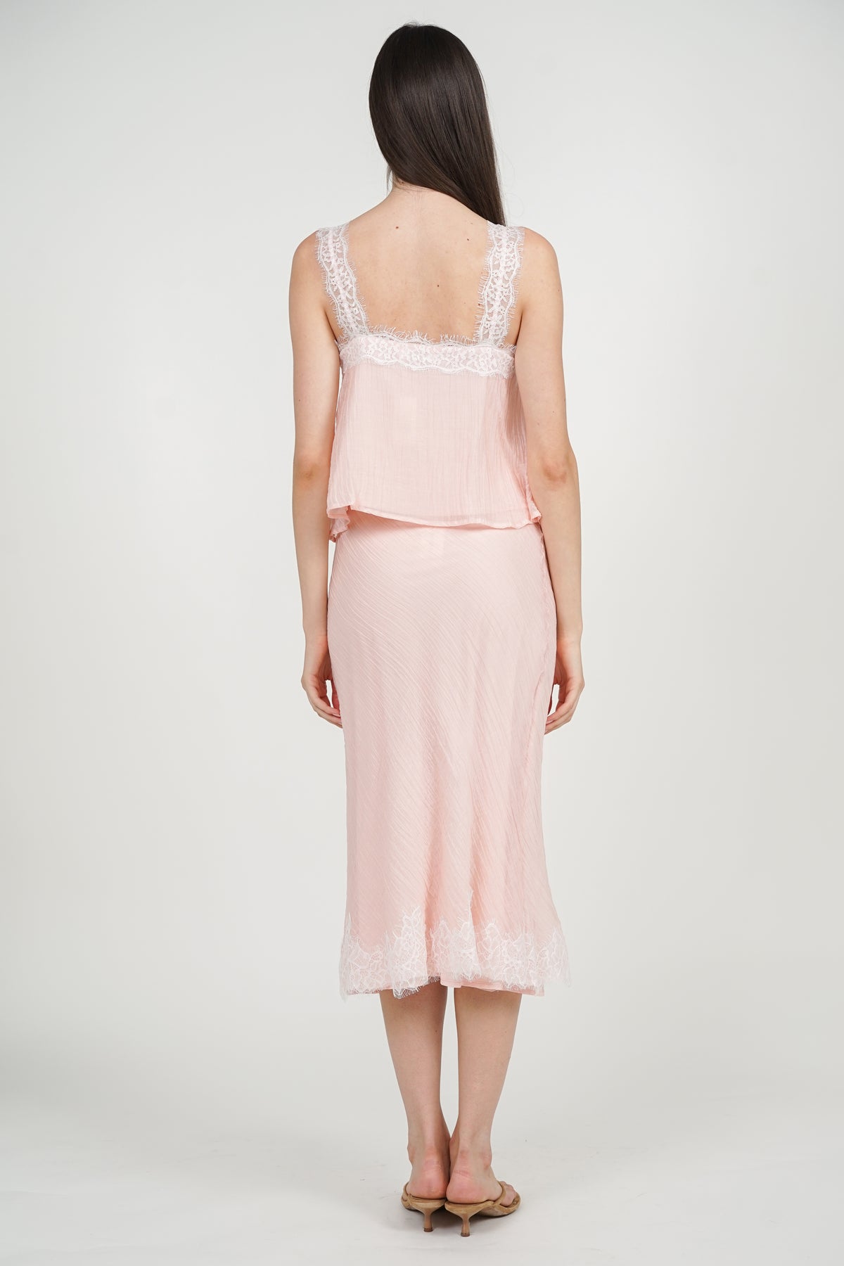 A-Line Lace Hem Skirt in Pink