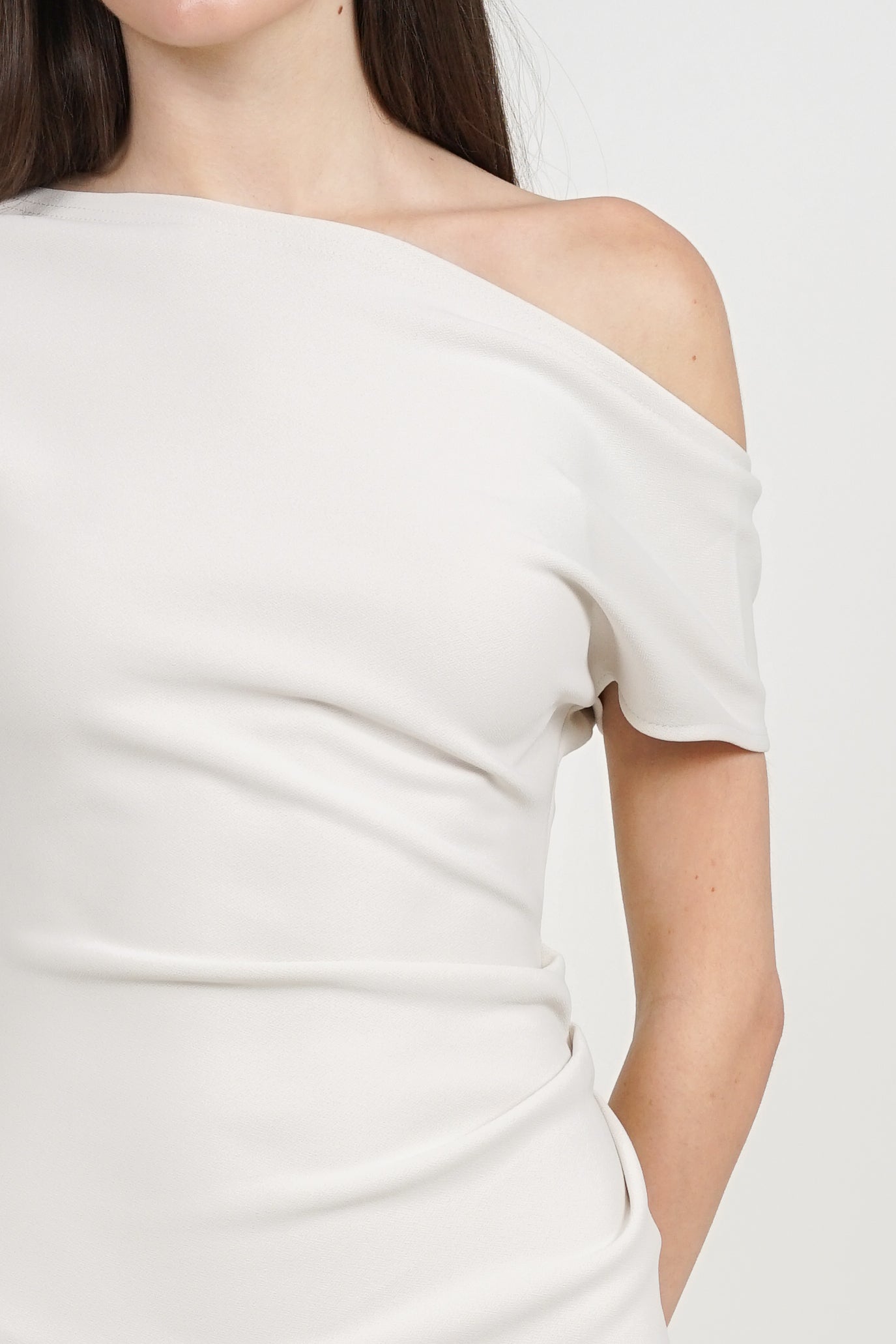 One Shoulder Midi Dress in Off-White