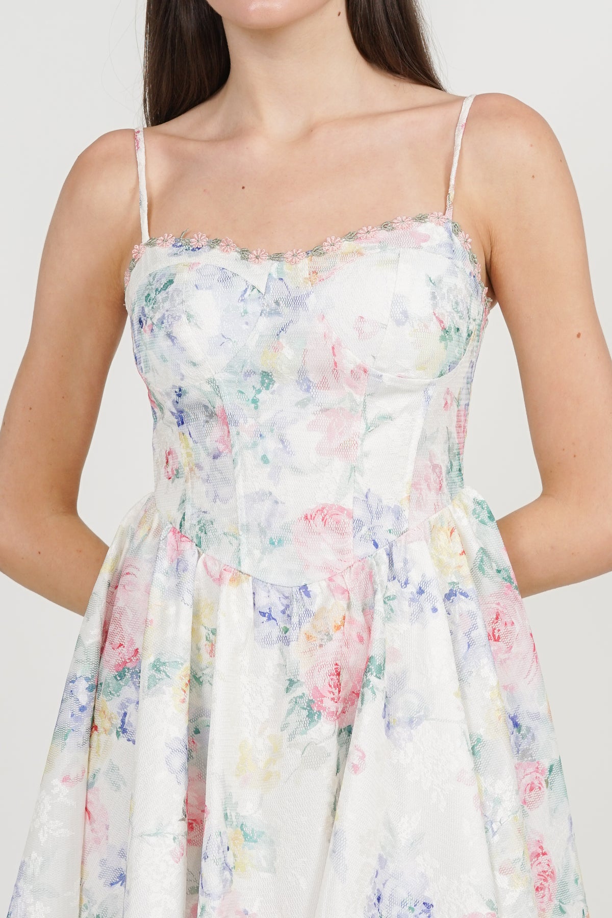 Bustier Gathered Mini Dress in Multi Rose