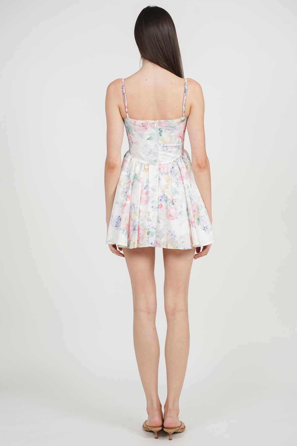 Bustier Gathered Mini Dress in Multi Rose