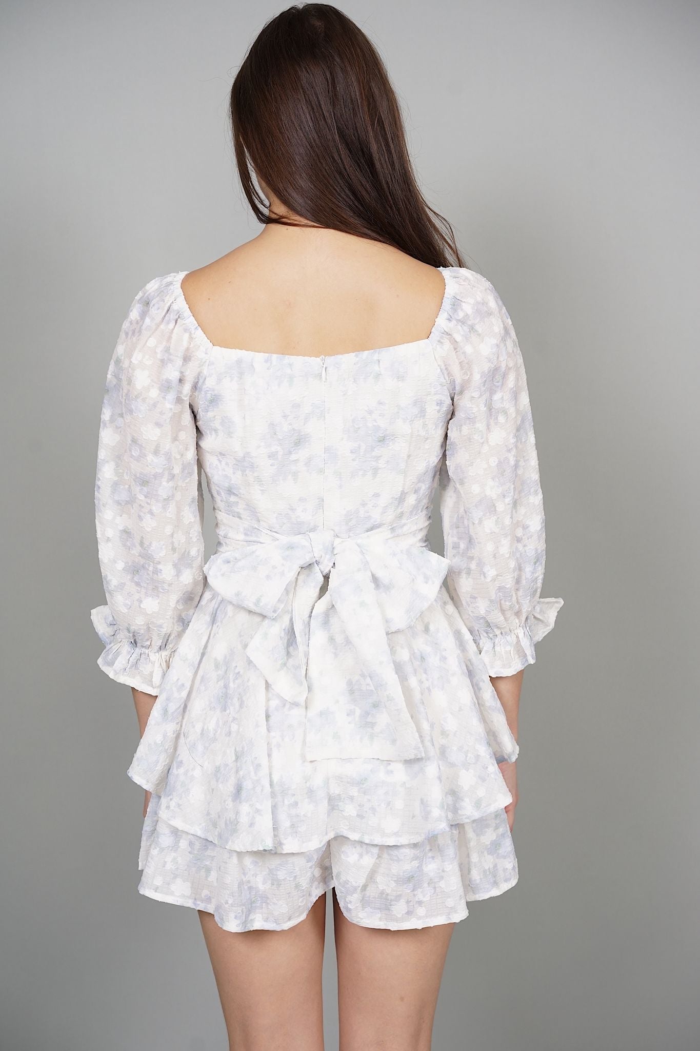 Renee Puffy Ruffled Romper in Blue Floral
