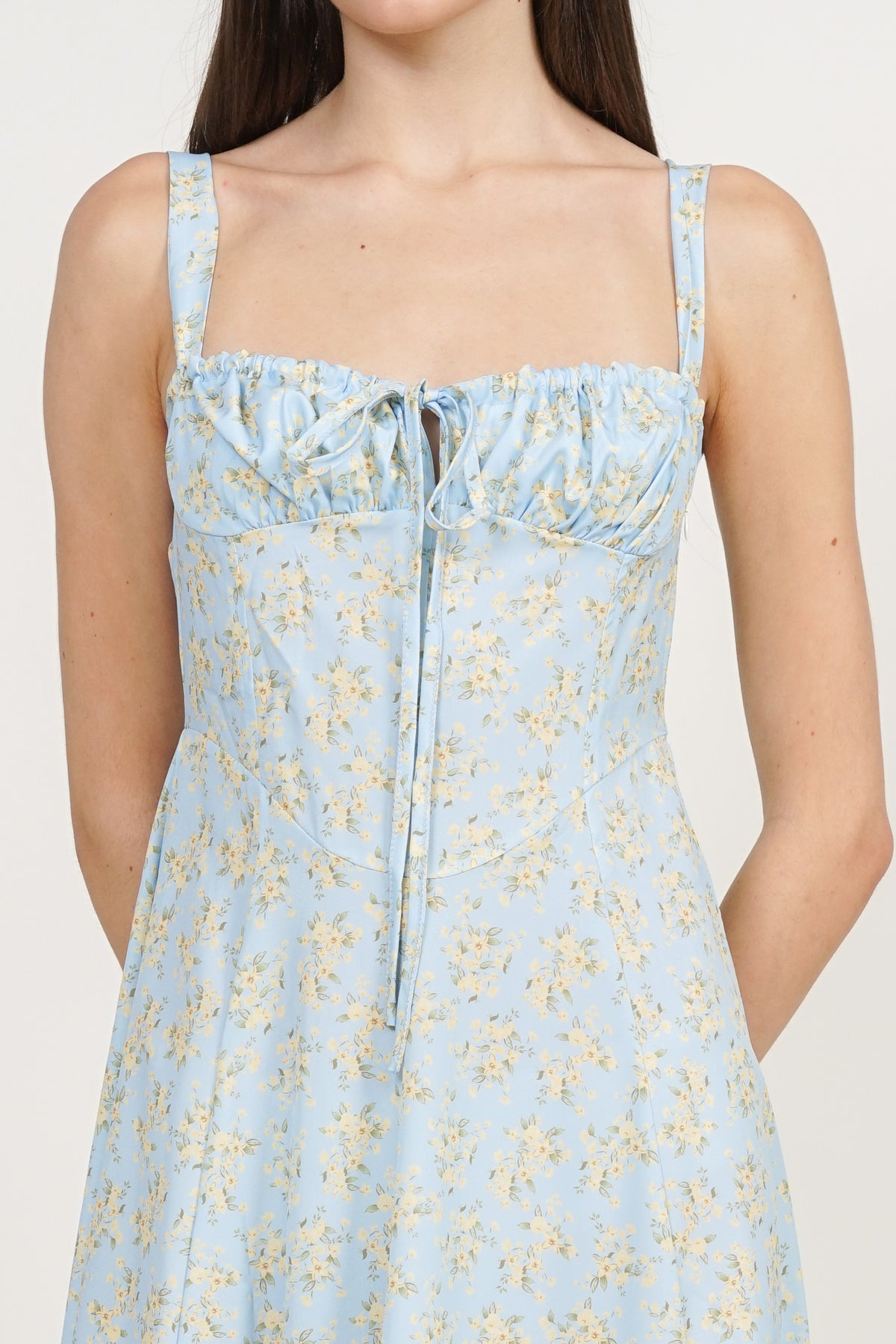 Bustier Side Slit Dress in Green Yellow Floral