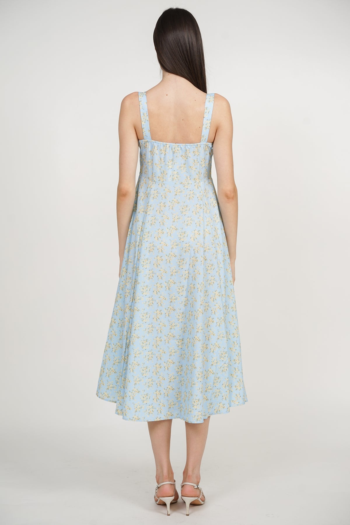 Bustier Side Slit Dress in Green Yellow Floral