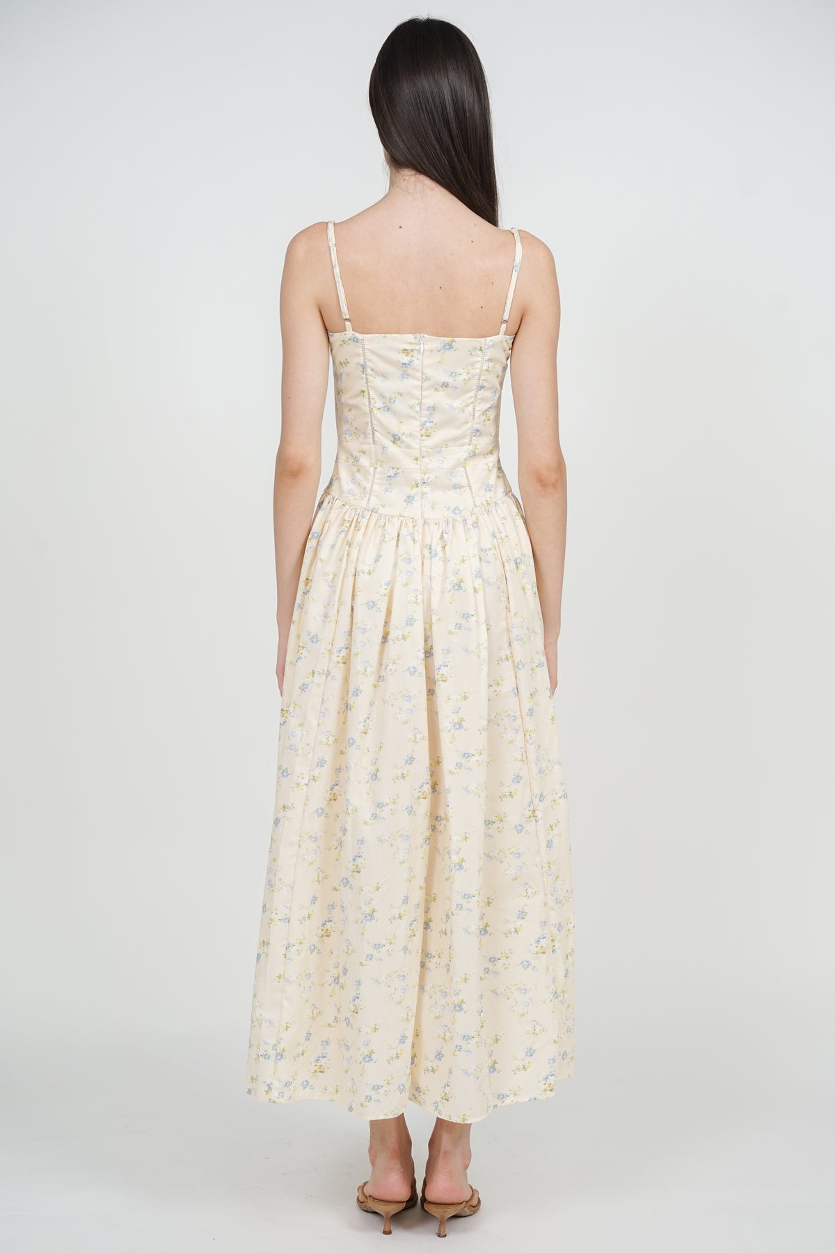 Panel Gathered Maxi Dress in Yellow Floral
