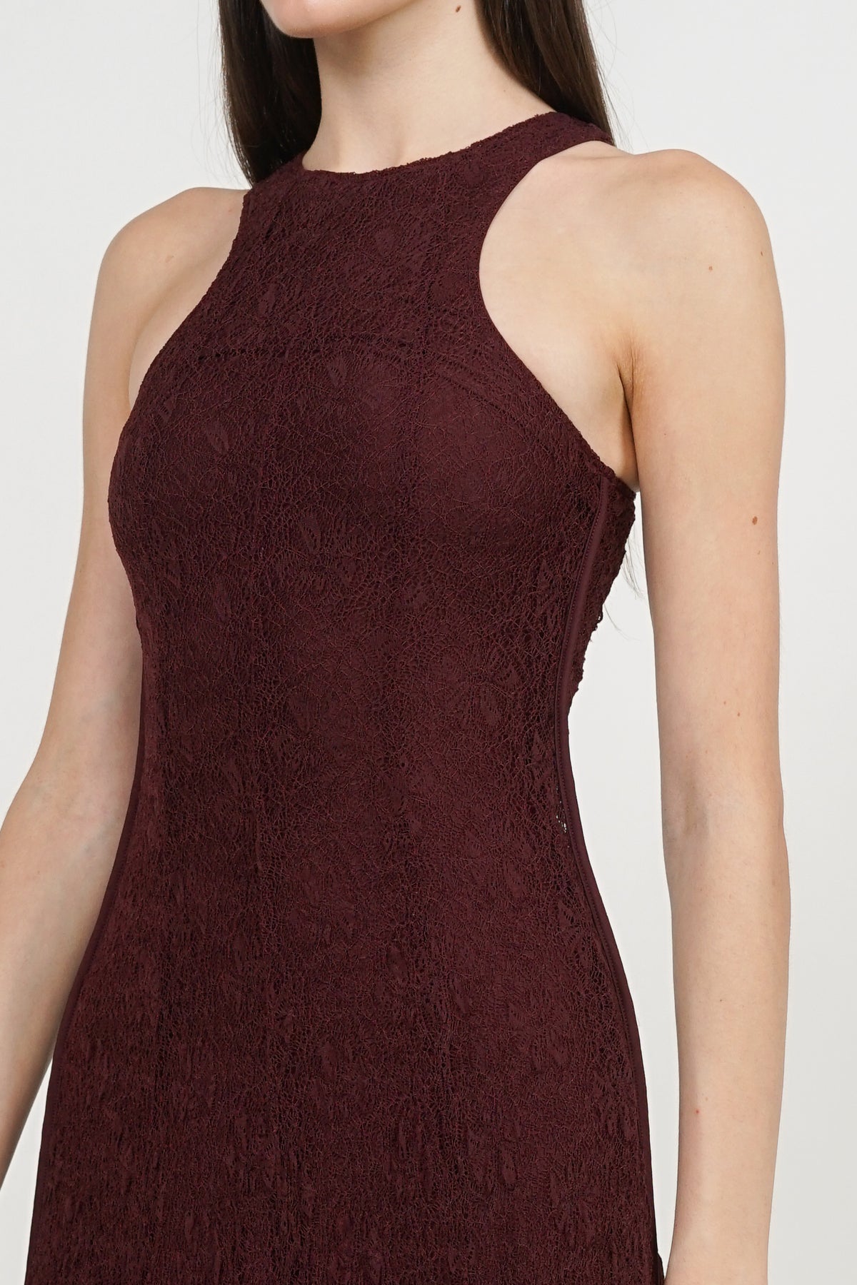 Racerback Tank Maxi Lace Dress in Burgundy