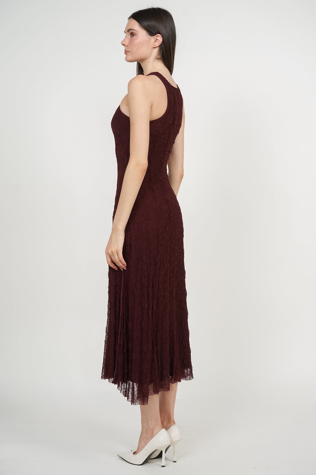 Racerback Tank Maxi Lace Dress in Burgundy