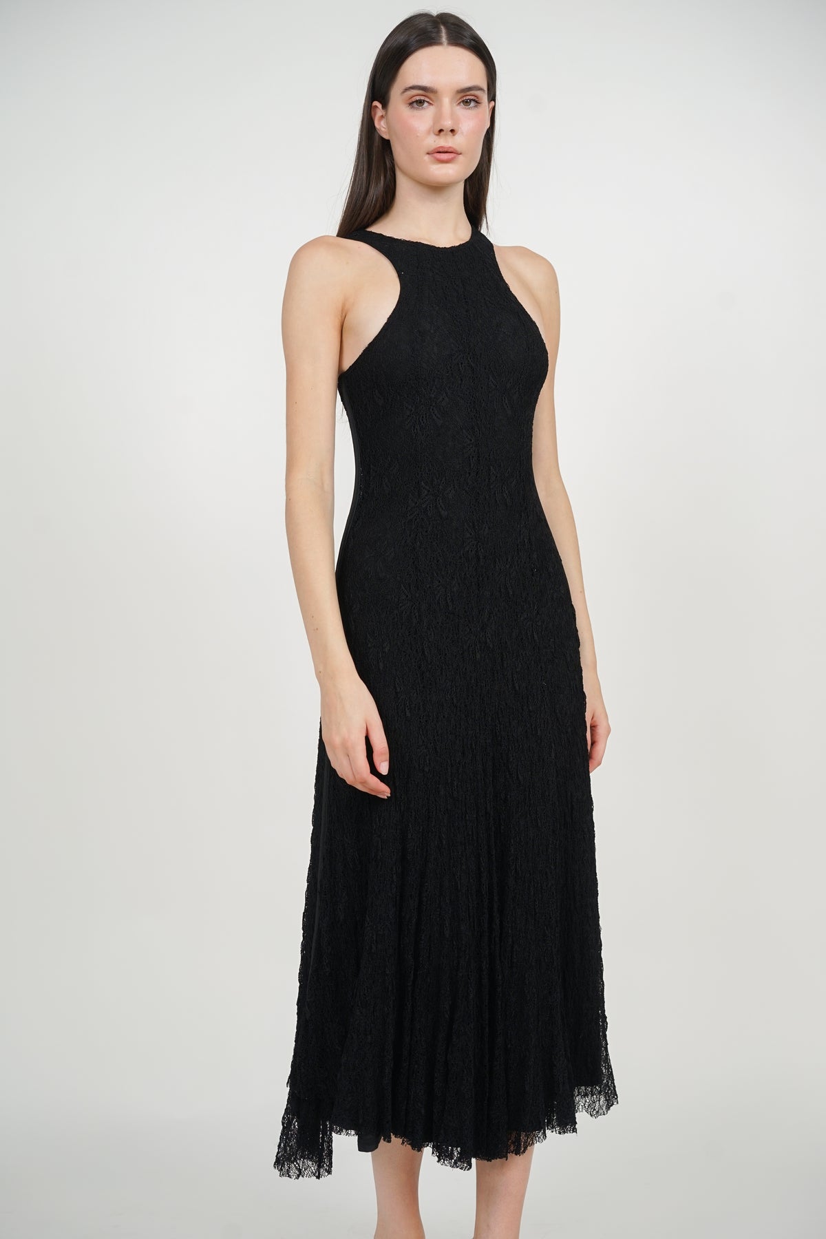 Racerback Tank Maxi Lace Dress in Black