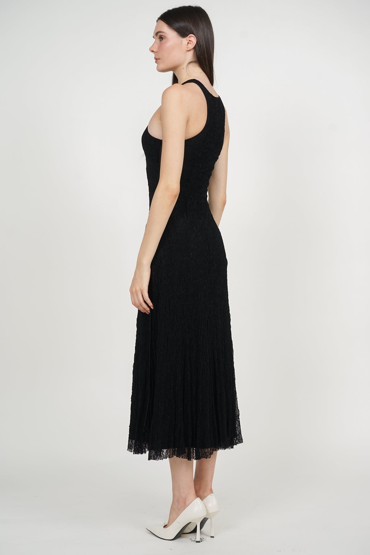 Racerback Tank Maxi Lace Dress in Black