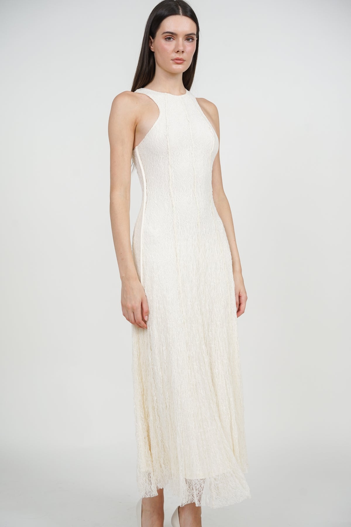Racerback Tank Maxi Lace Dress in Ecru