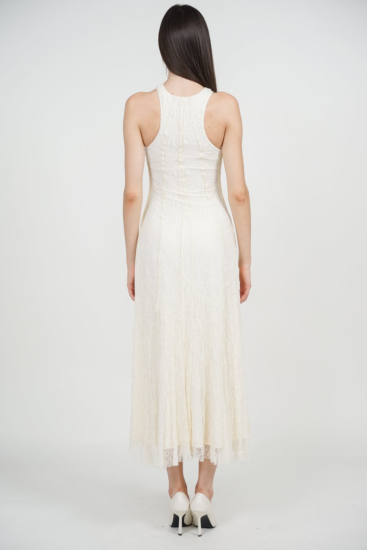 Racerback Tank Maxi Lace Dress in Ecru