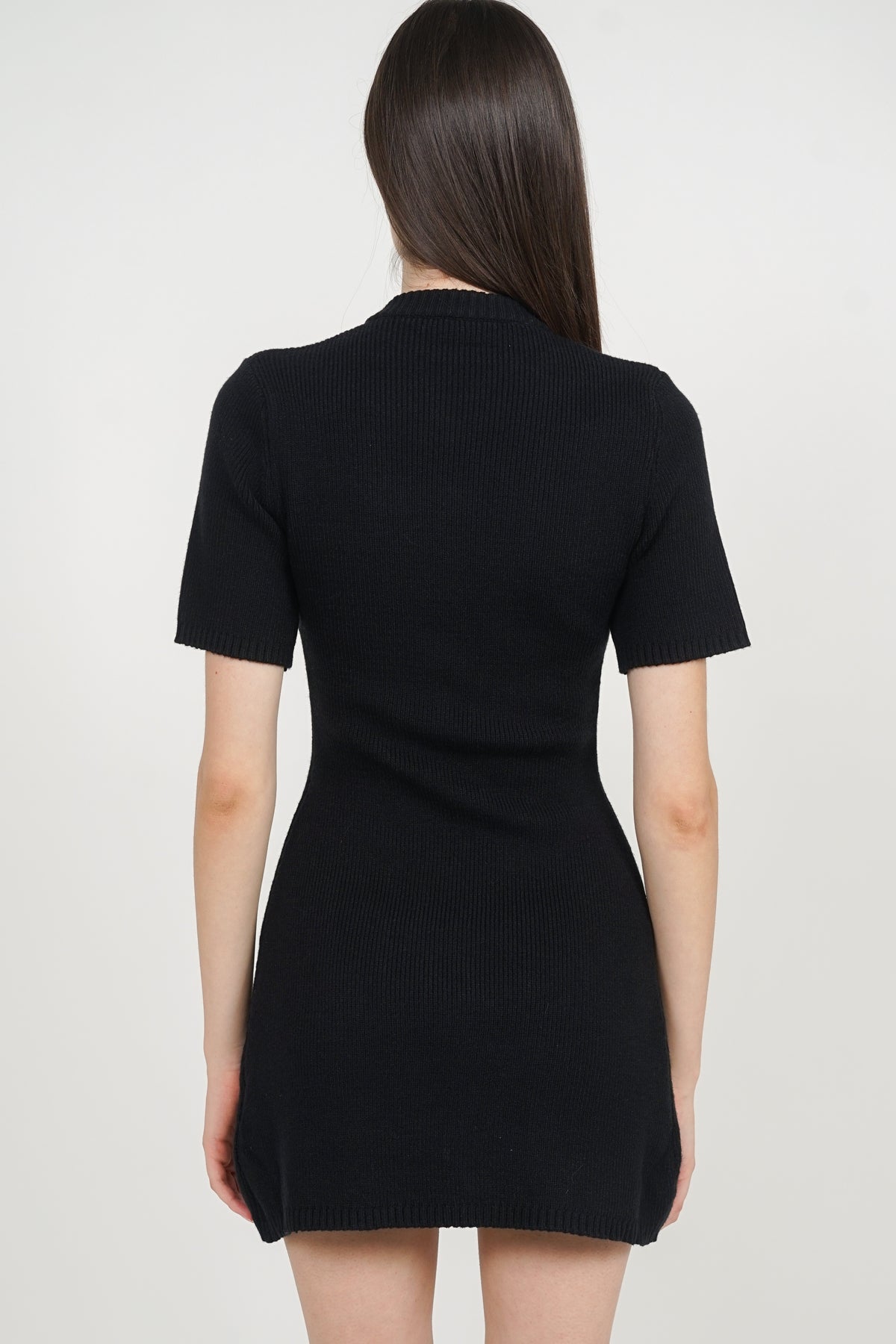Button Knitted Dress in Black