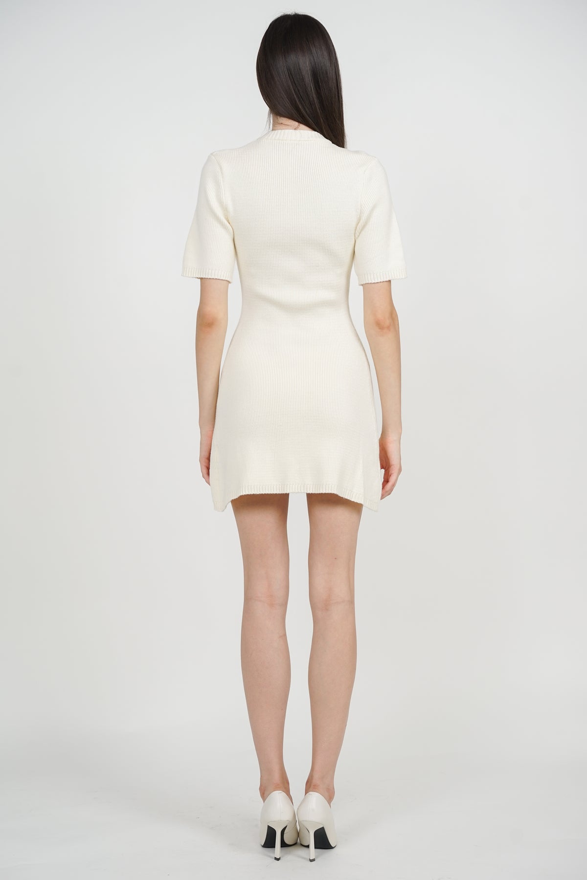 Button Knitted Dress in White
