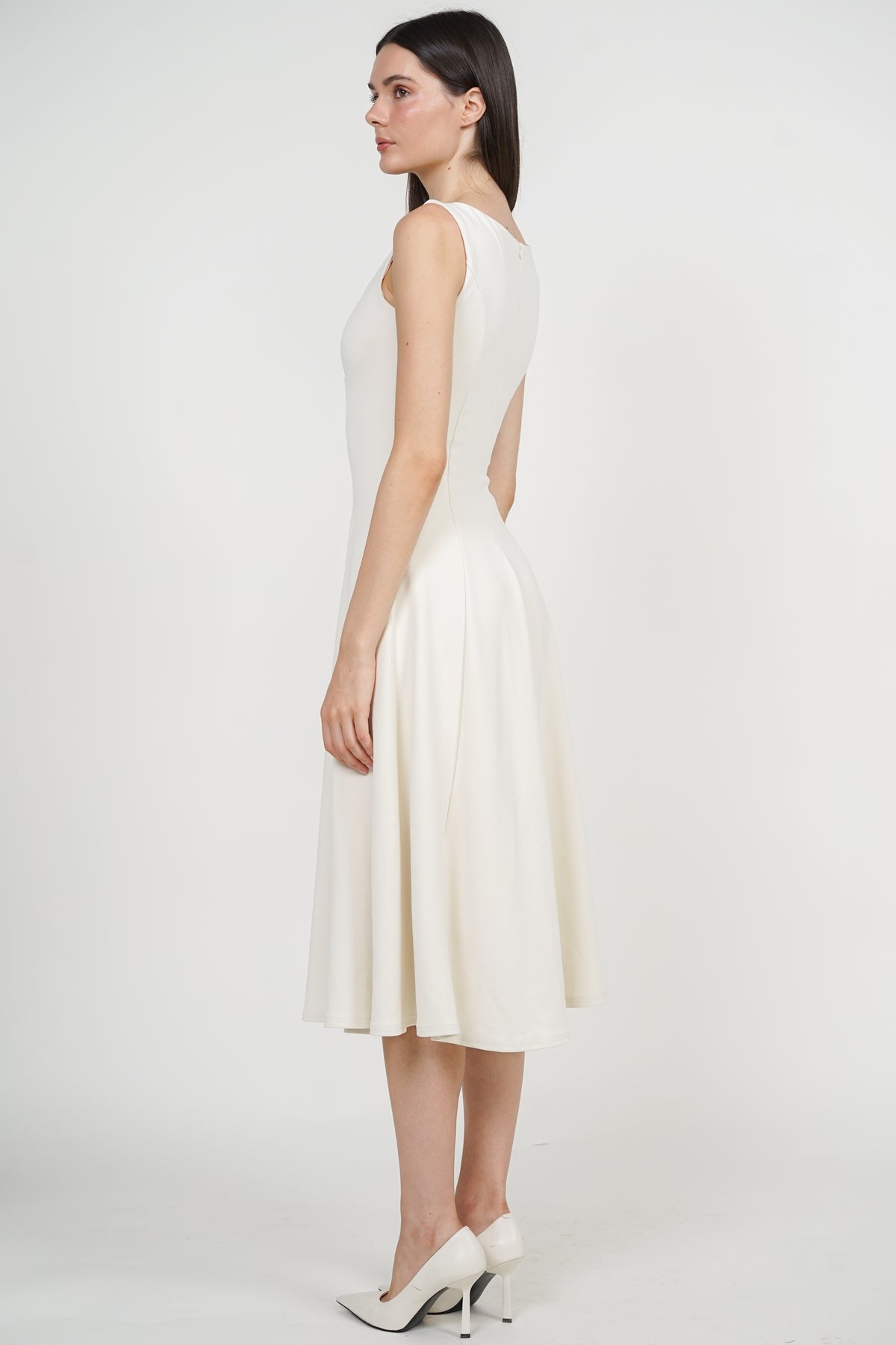 Square Neck Flare Midi Dress in Apricot