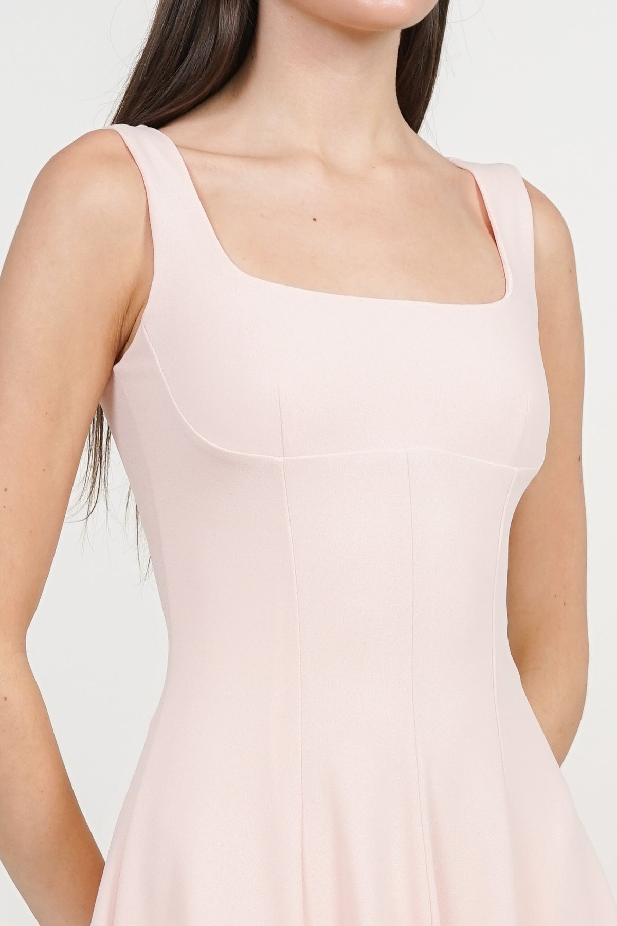 Square Neck Flare Midi Dress in Pink