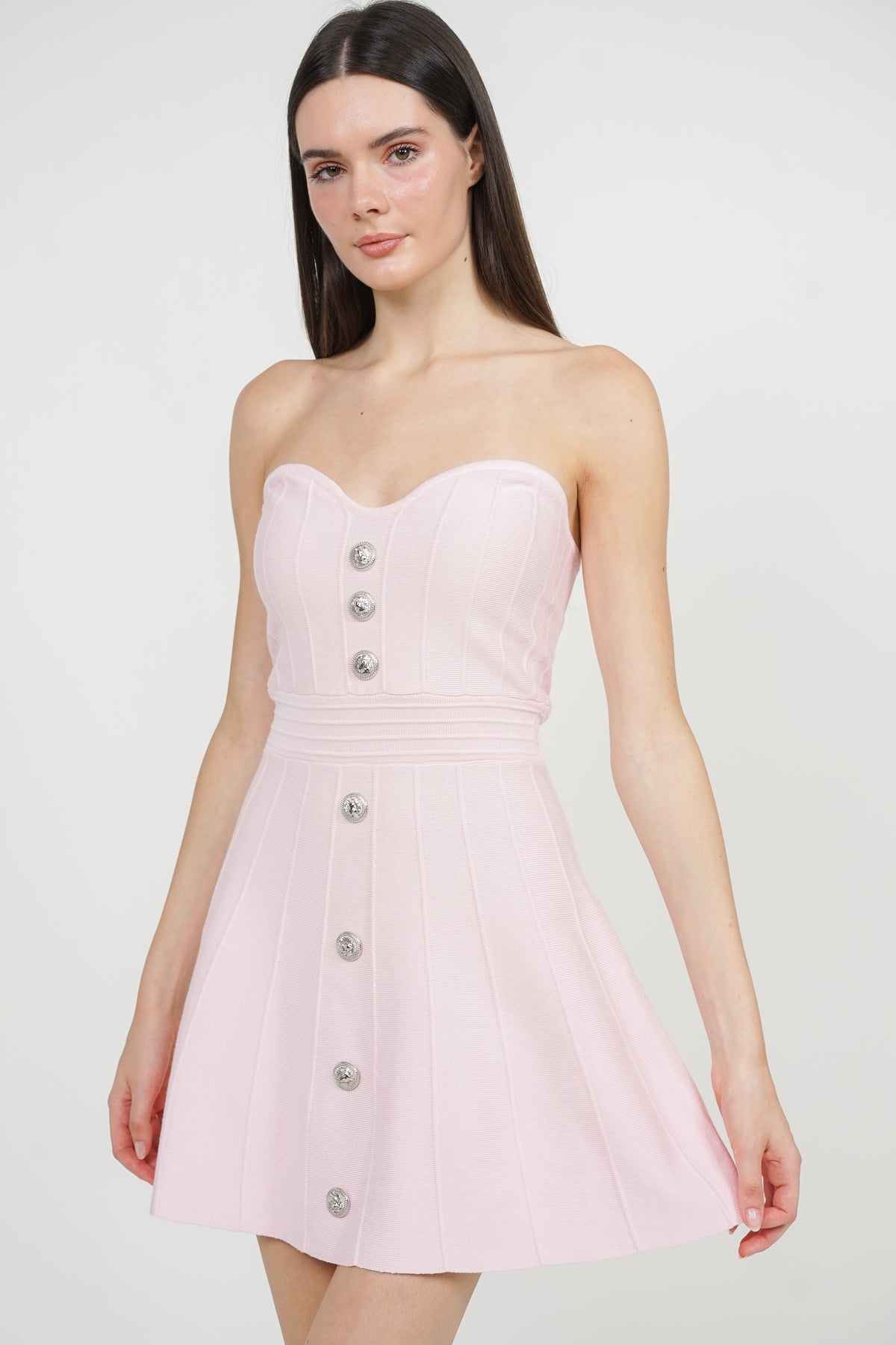 Knitted Button Cardi Dress Set in Pink