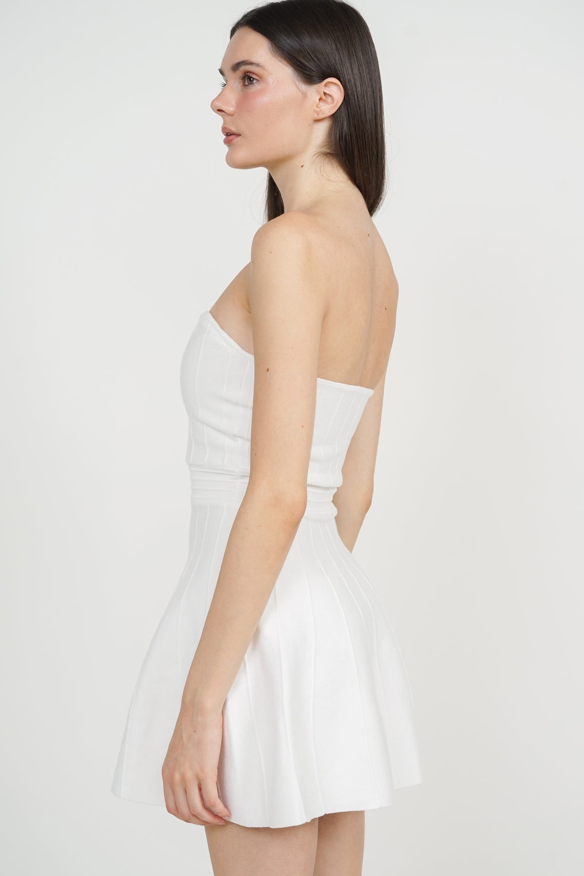 Knitted Button Cardi Dress Set in White