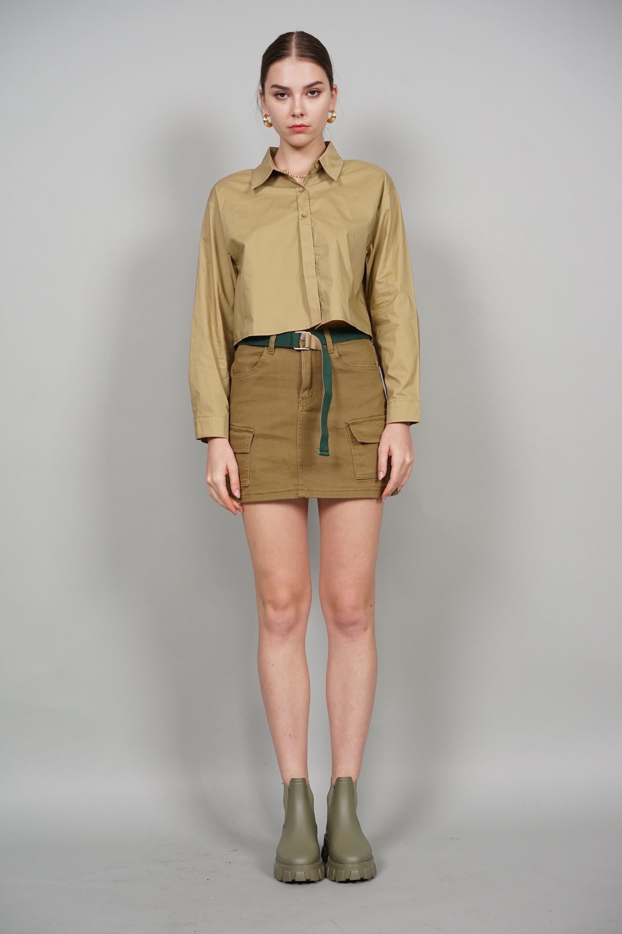 EVERYDAY / Lilette Belted Skorts in Khaki Green