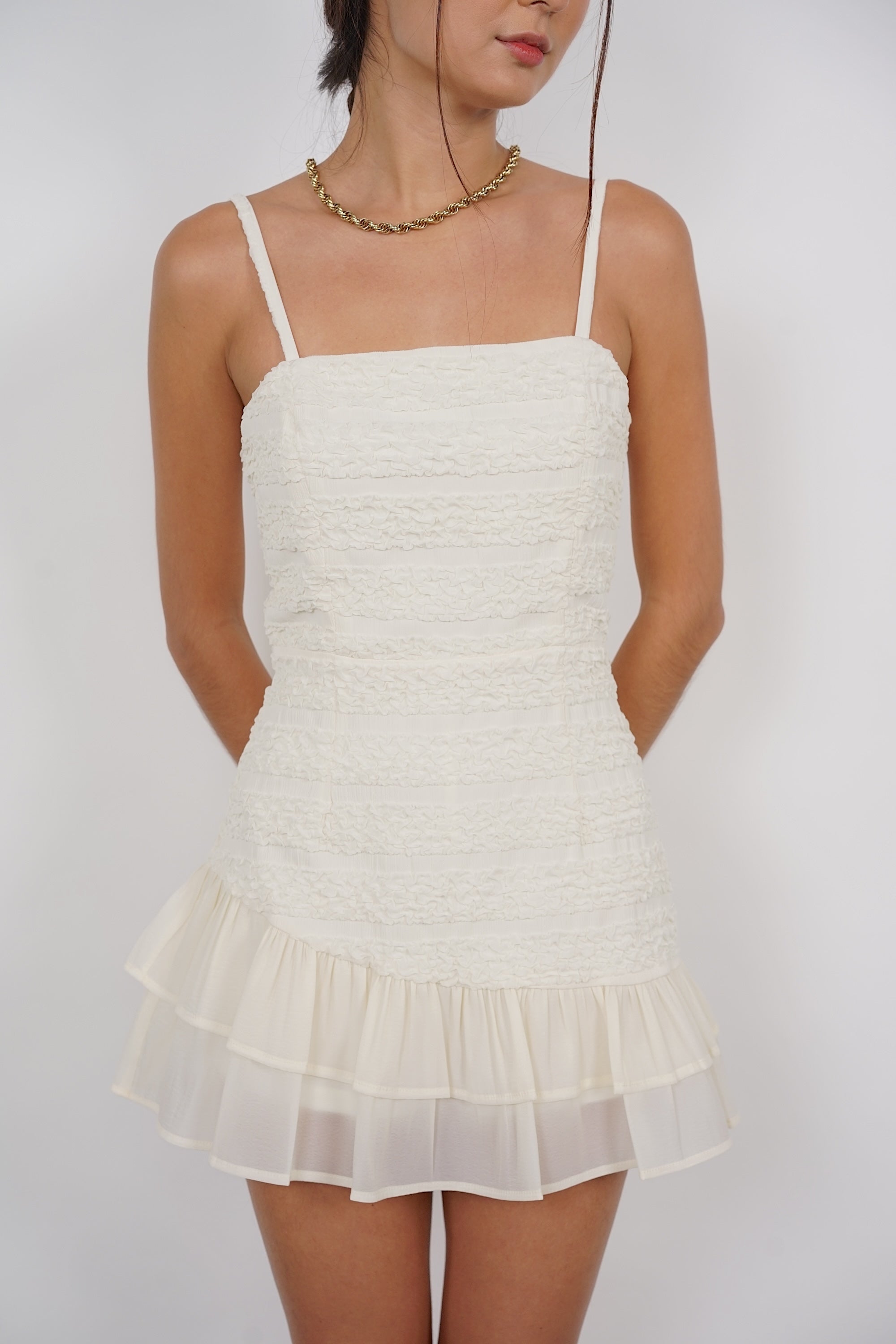 Ruffled Romper in Ecru