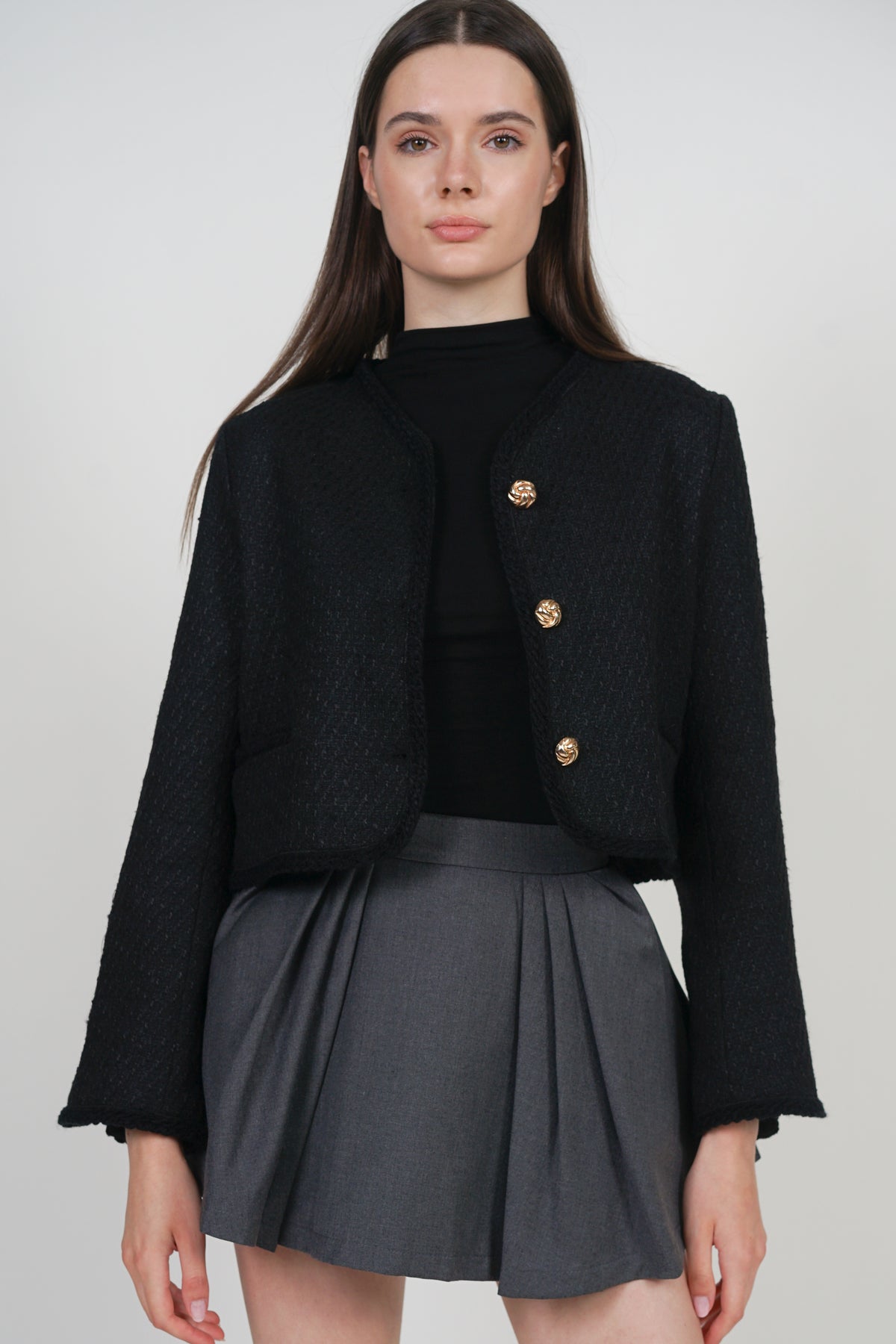 Boucle Tweed Jacket in Black