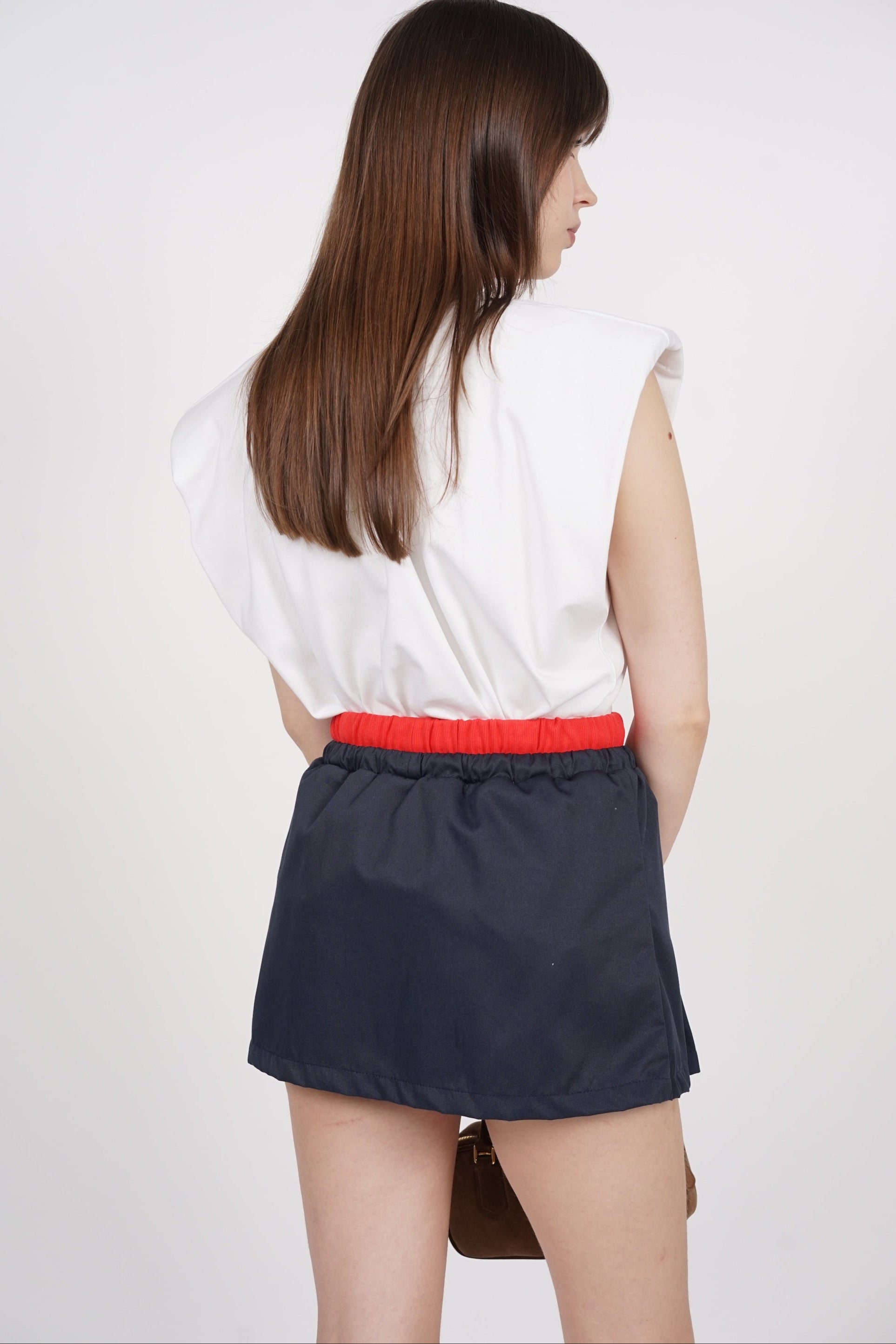 Contrast Pleated Skorts in Red Midnight