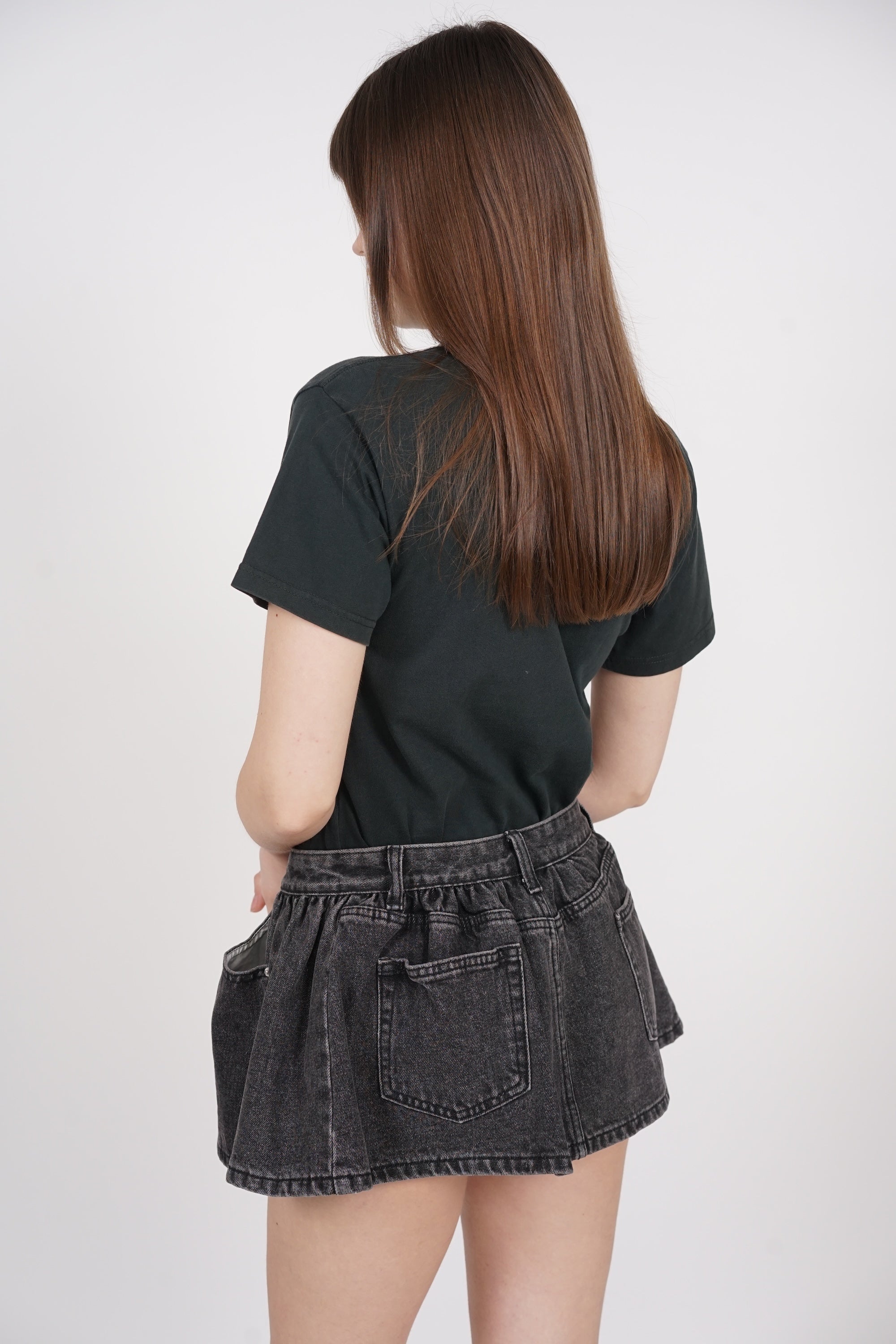 Low Rise Mini Denim Skirt in Grey