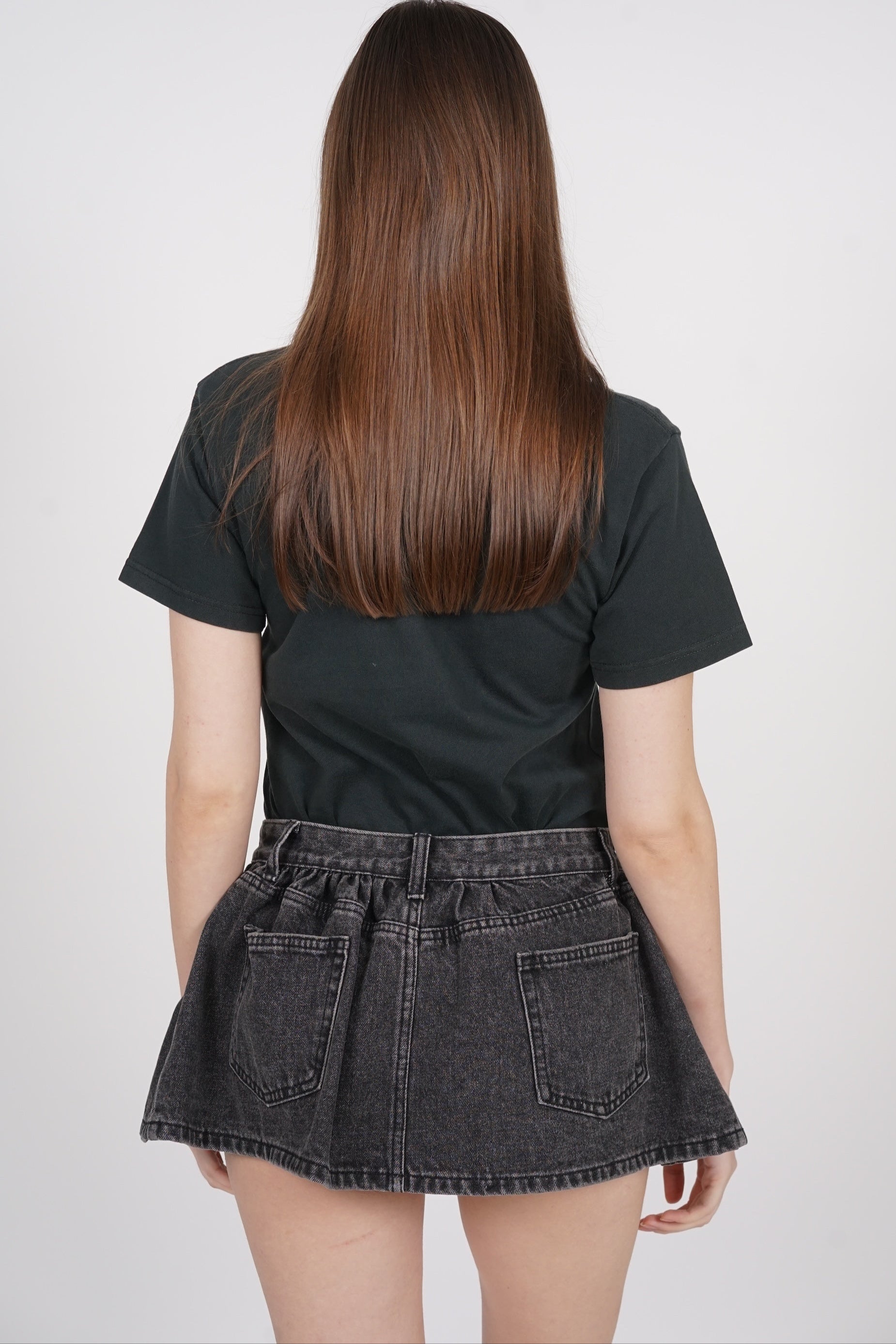 Low Rise Mini Denim Skirt in Grey
