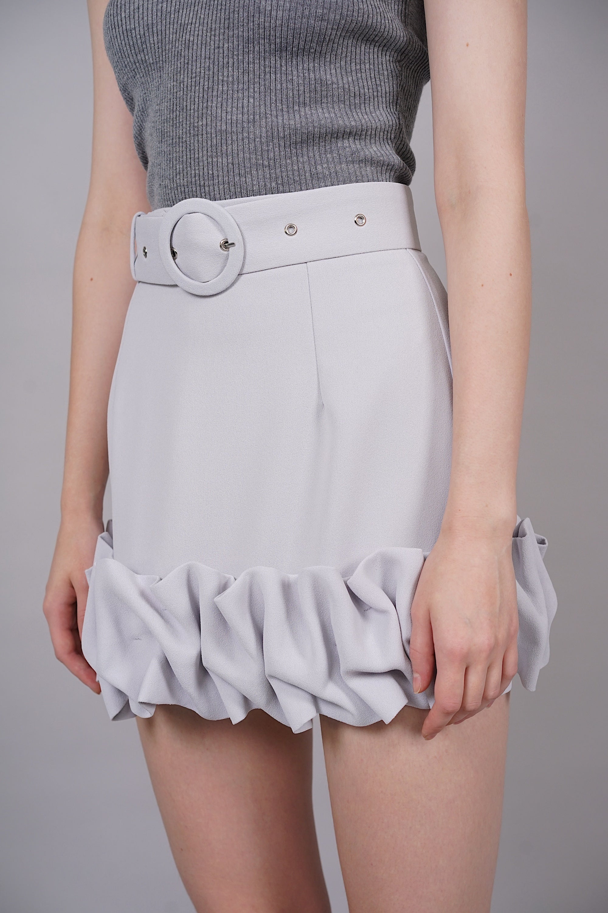 Jillian Ruffled Hem Skorts in Light Dusty Blue