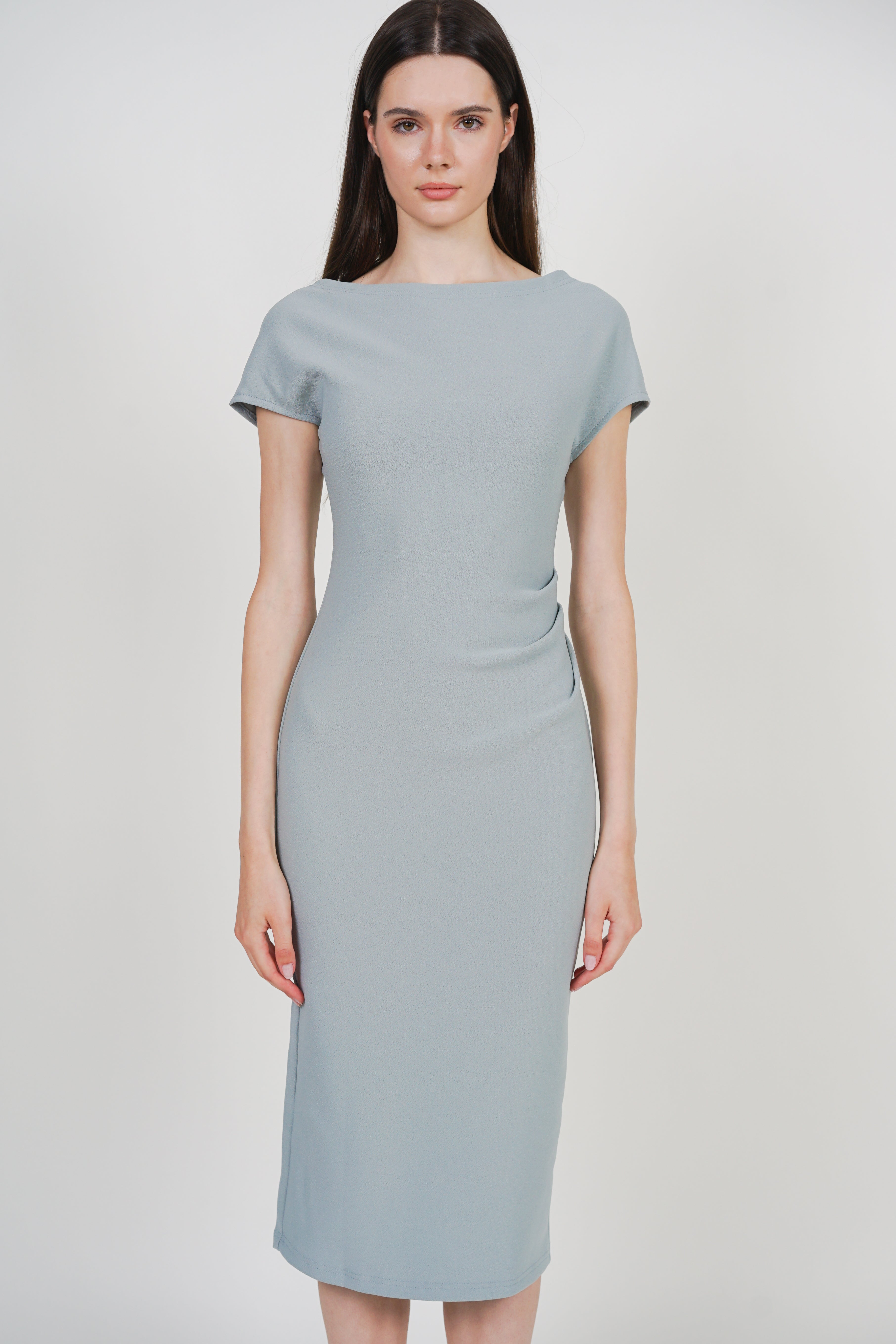 One Shoulder Midi Dress in Bean Green