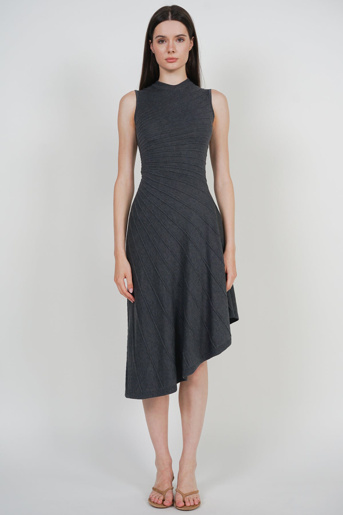 Asymmetrical Knit Dress in Dark Grey