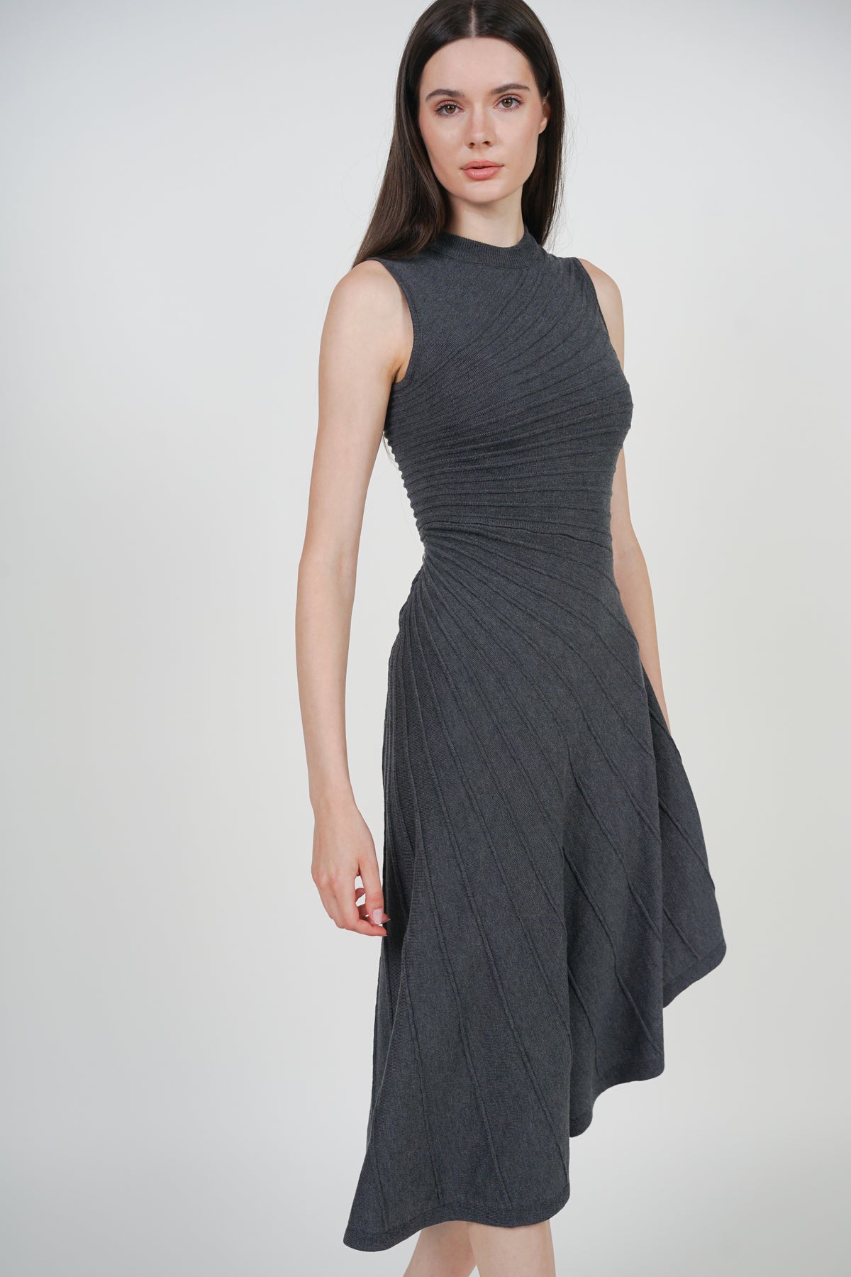 Asymmetrical Knit Dress in Dark Grey