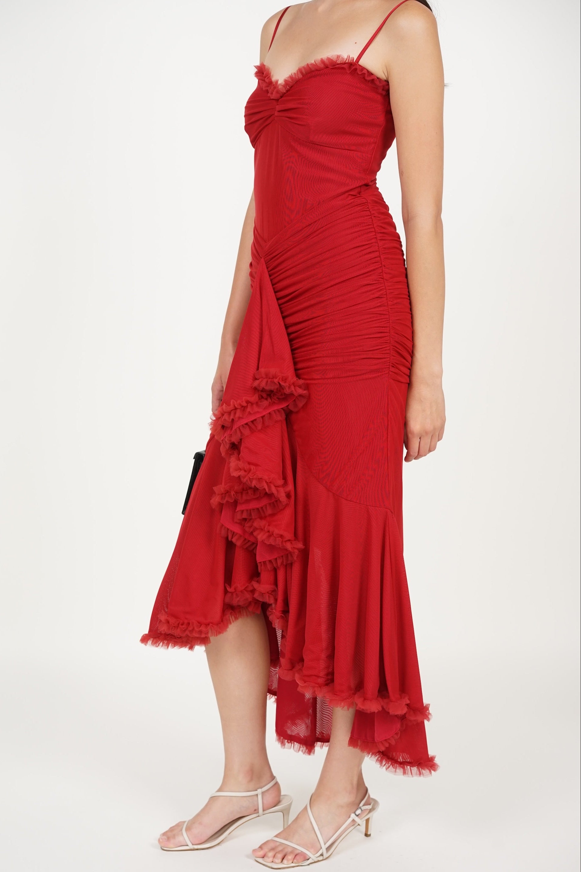 Ruffle Draped Dress in Red