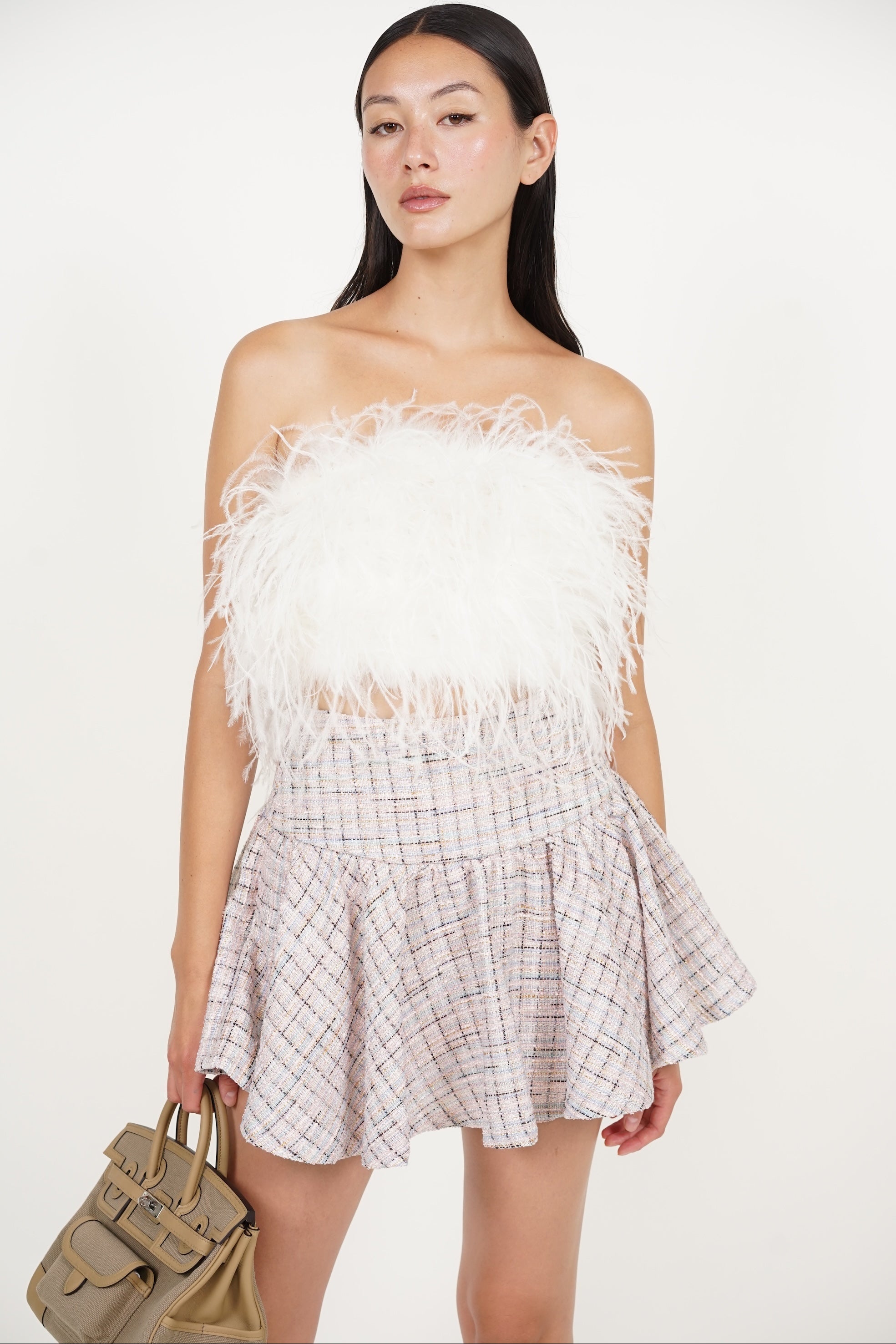 Dropwaist Tweed Skorts in Pink Blue