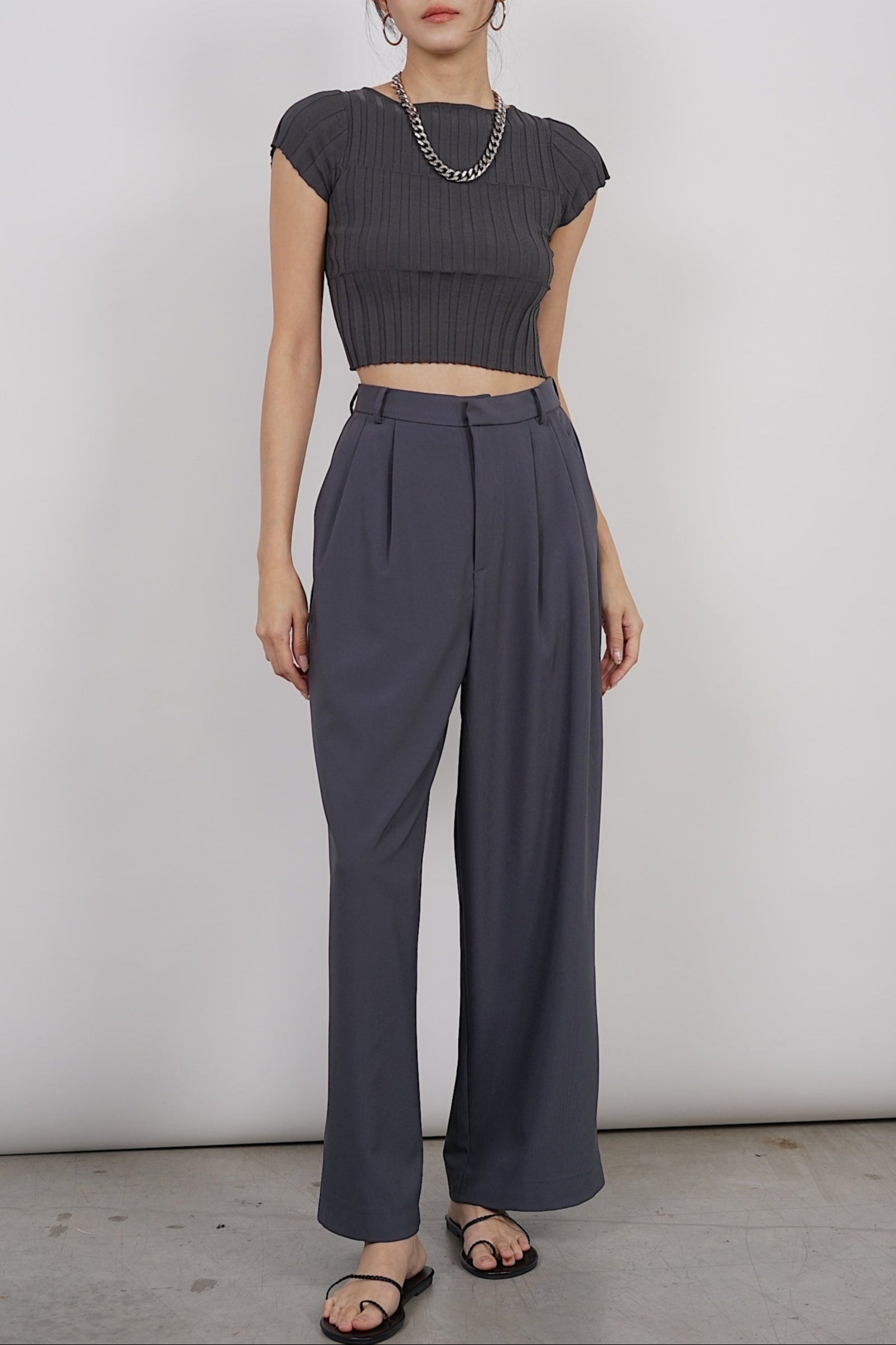 Textured Knitted Top in Slate