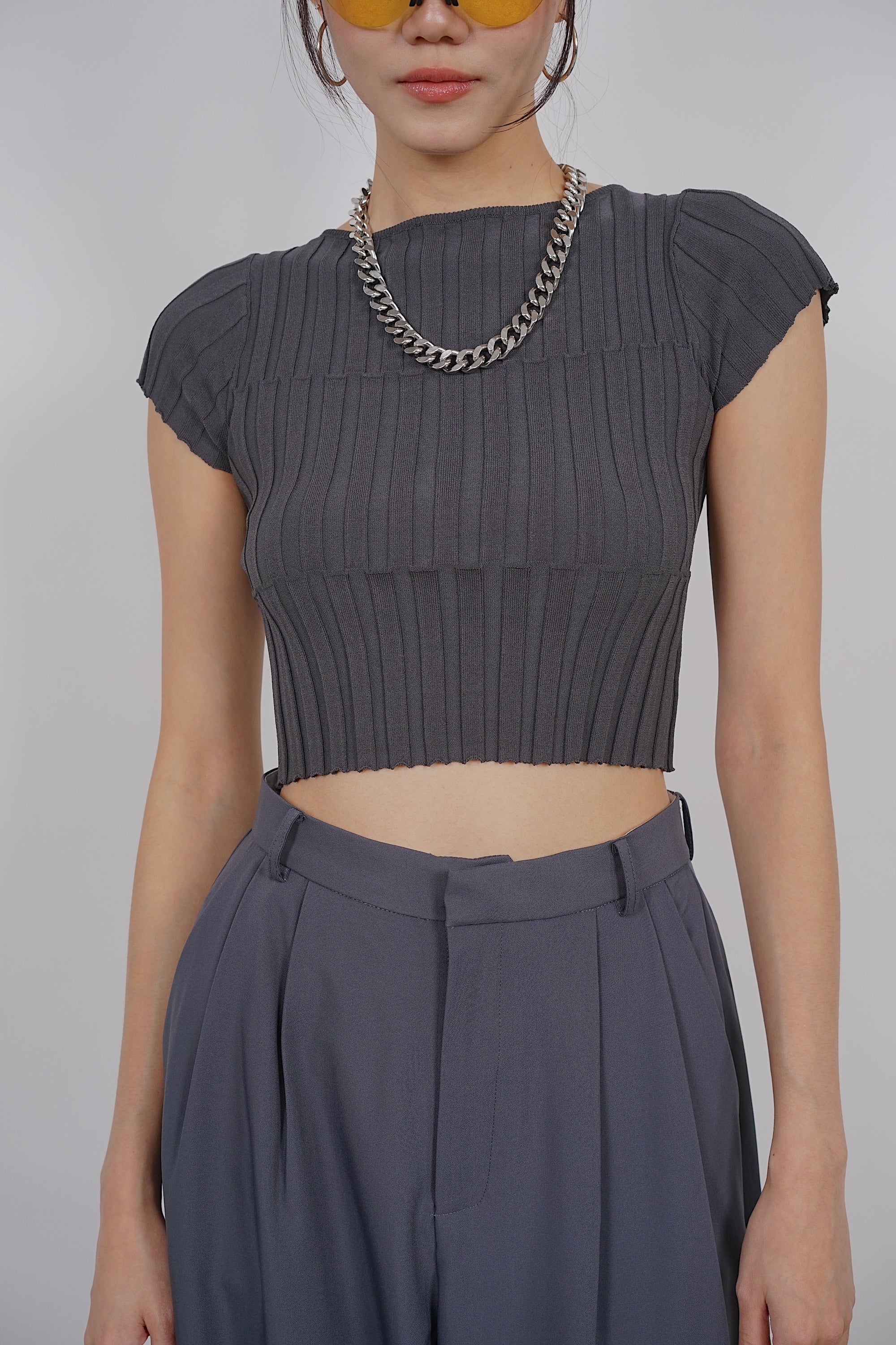 Textured Knitted Top in Slate