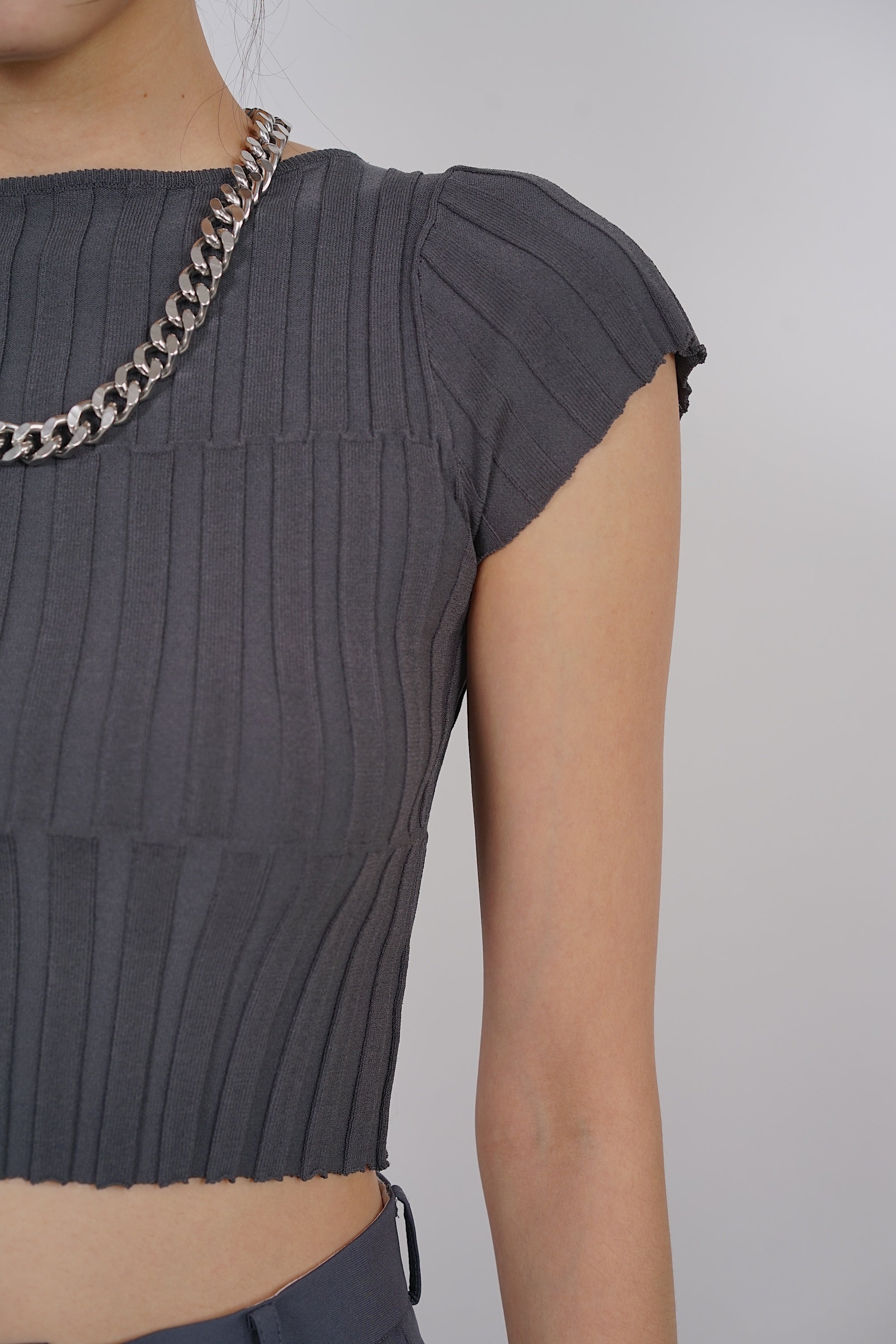 Textured Knitted Top in Slate