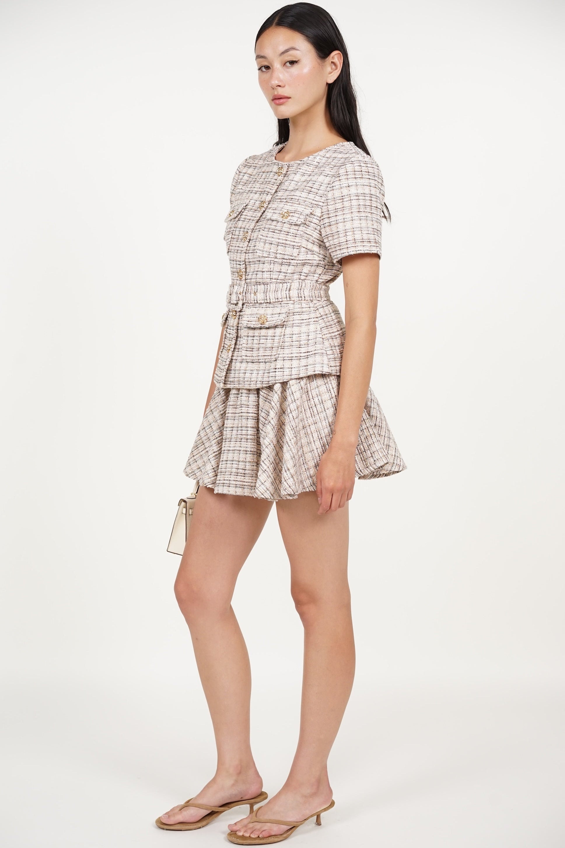 Peplum Button Tweed Top in Multi